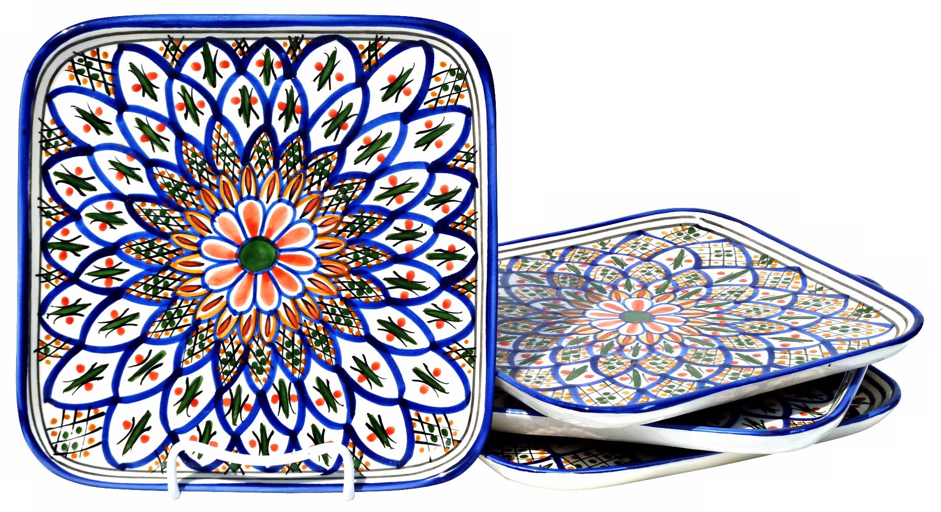 Le Souk Ceramique Tabarka Design Set of 4 Square Plates
