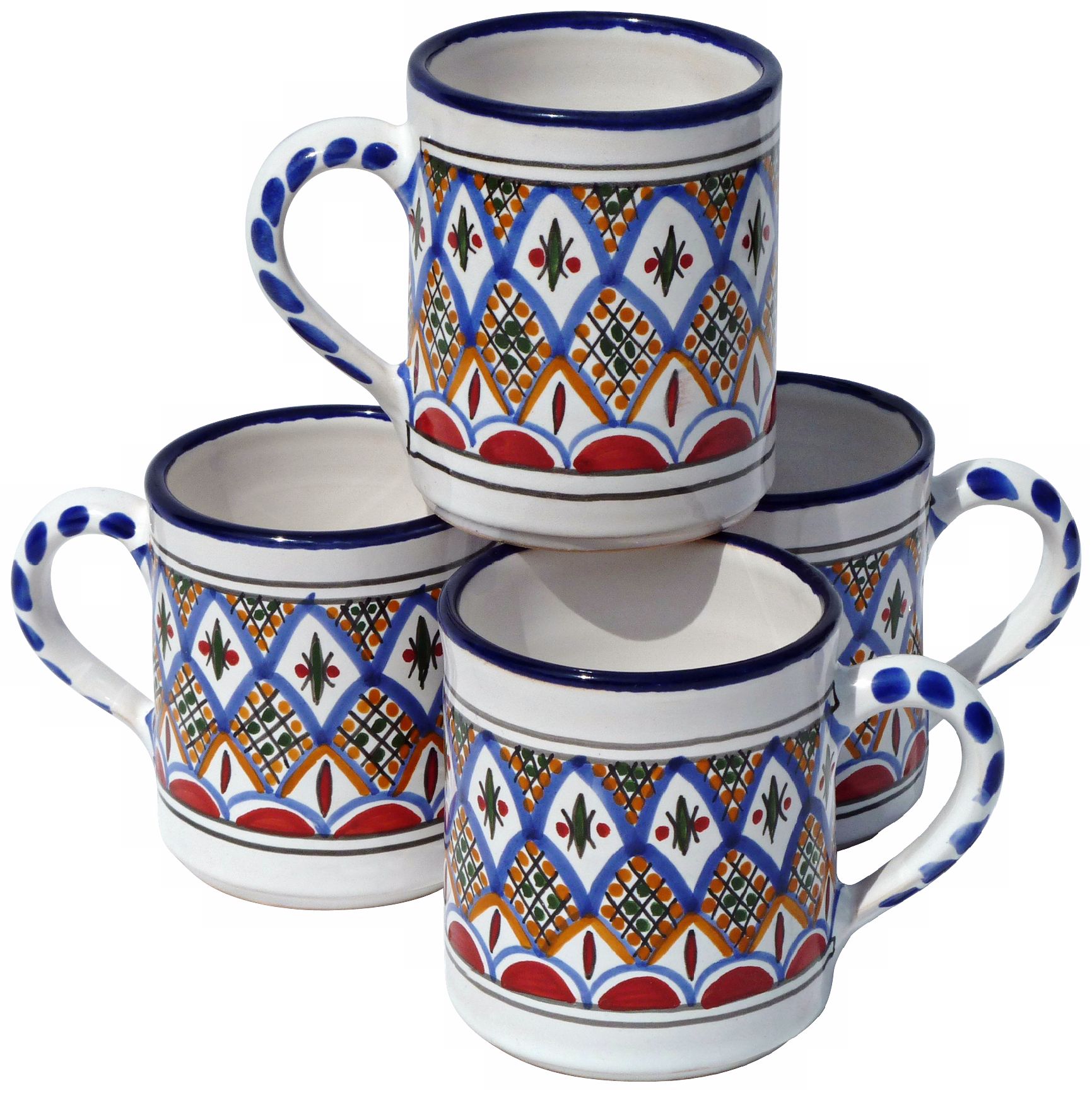 Le Souk Ceramique Set of 4 Tabarka Design Coffee Mugs