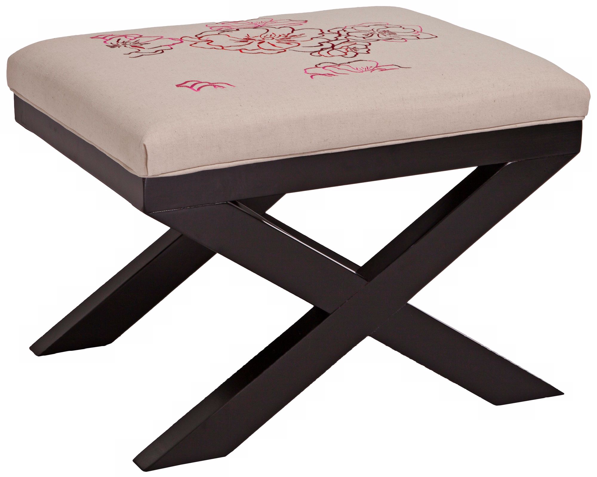 Xavier Floral Dark Wood Ottoman