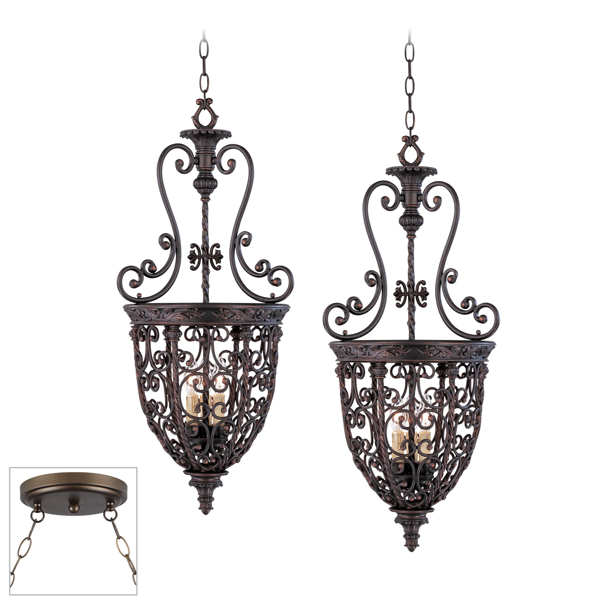 Open Scroll Cage Bronze Double Swag Chandelier