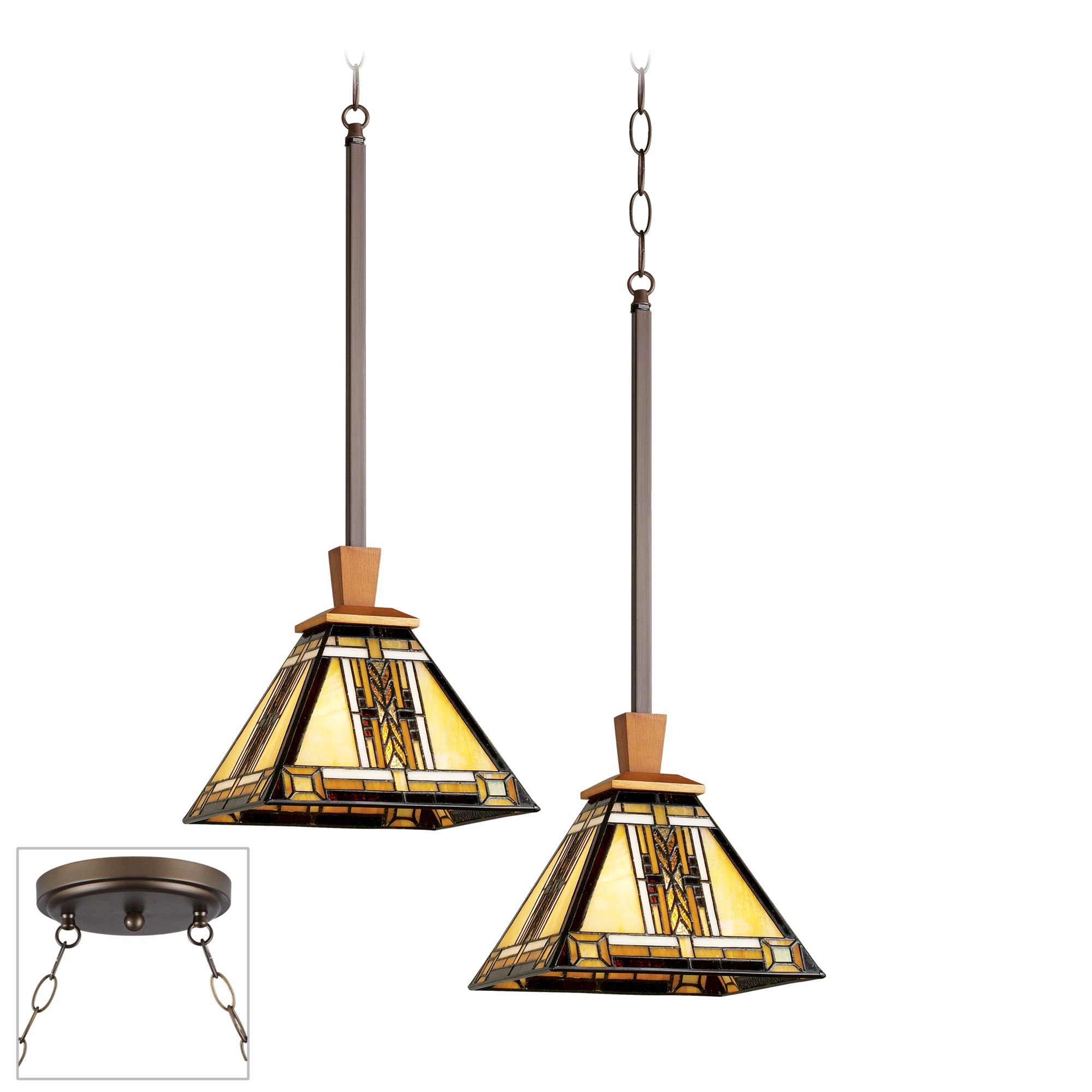 Walnut Mission Bronze Double Swag Chandelier