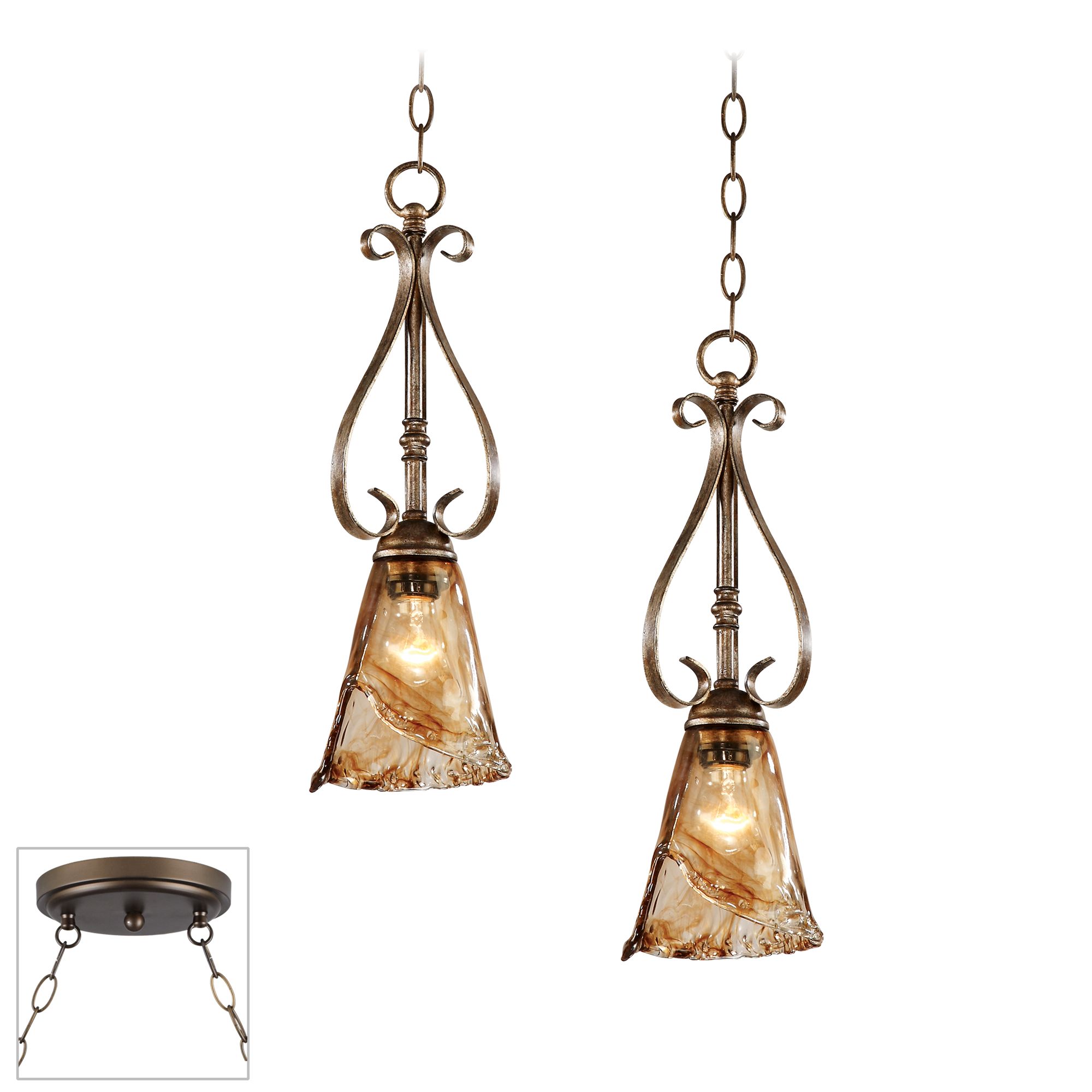 Amber Scroll Bronze Double Swag Chandelier
