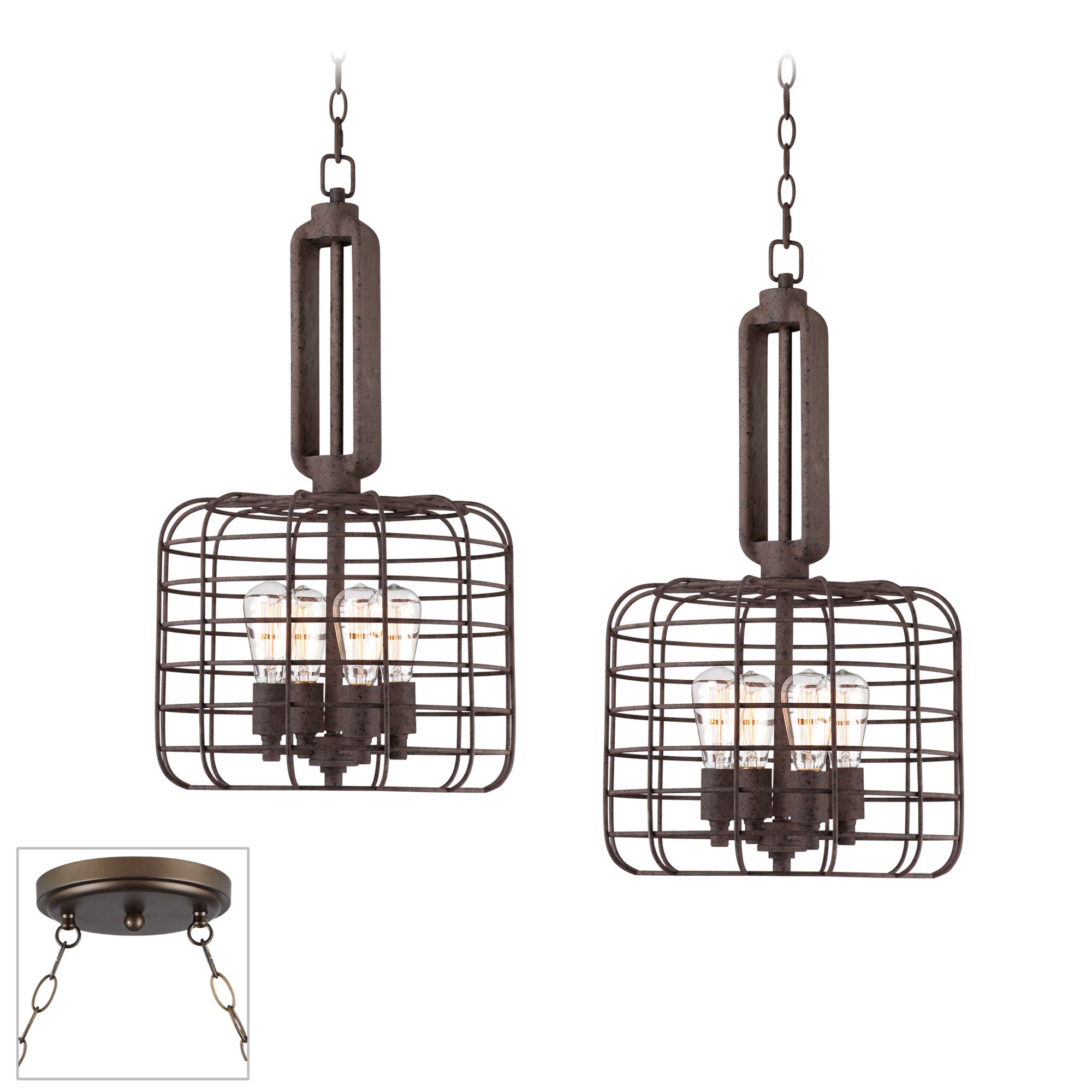 Industrial Style Cage Bronze Double Swag Chandelier