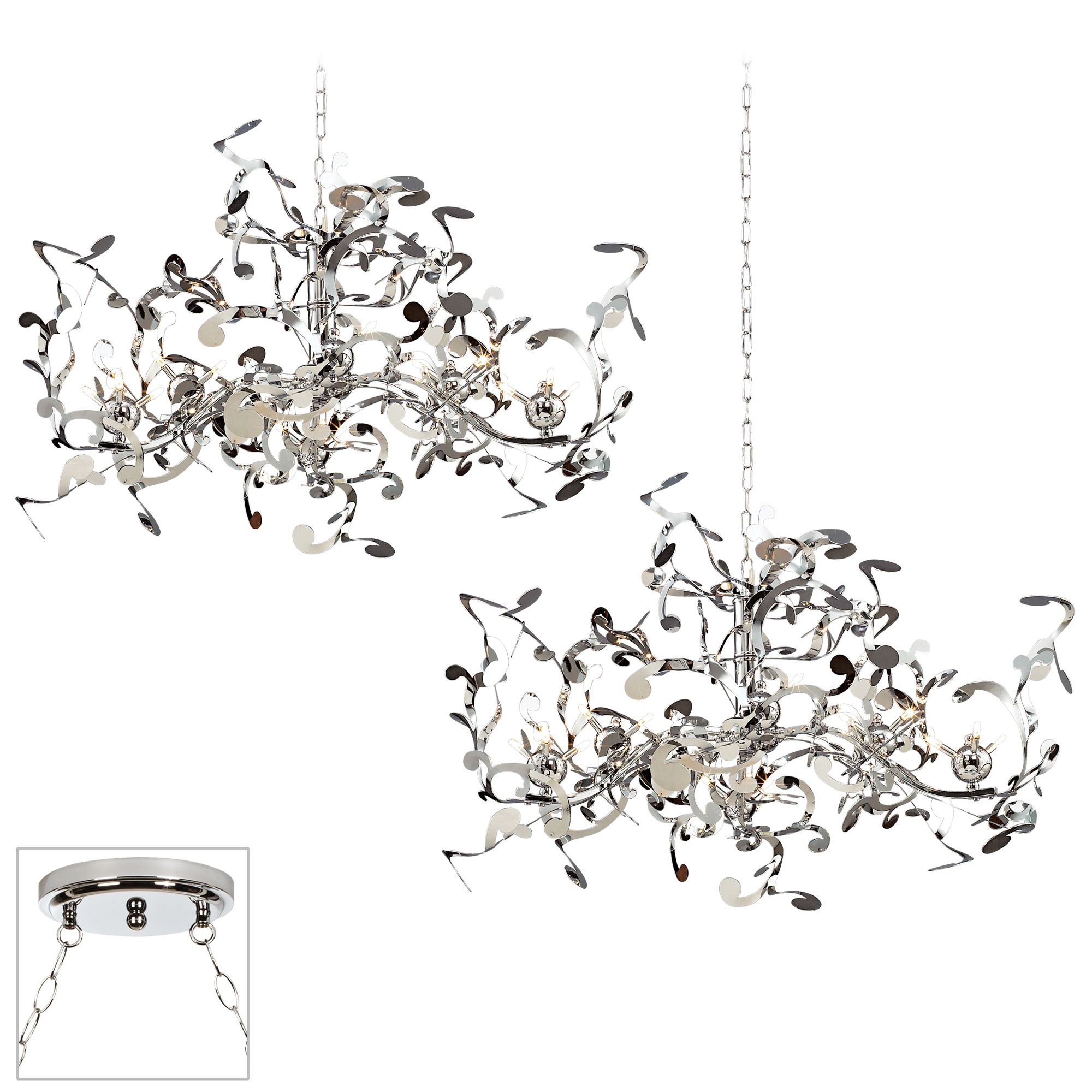 Curly Ribbon Chrome Double Swag Chandelier