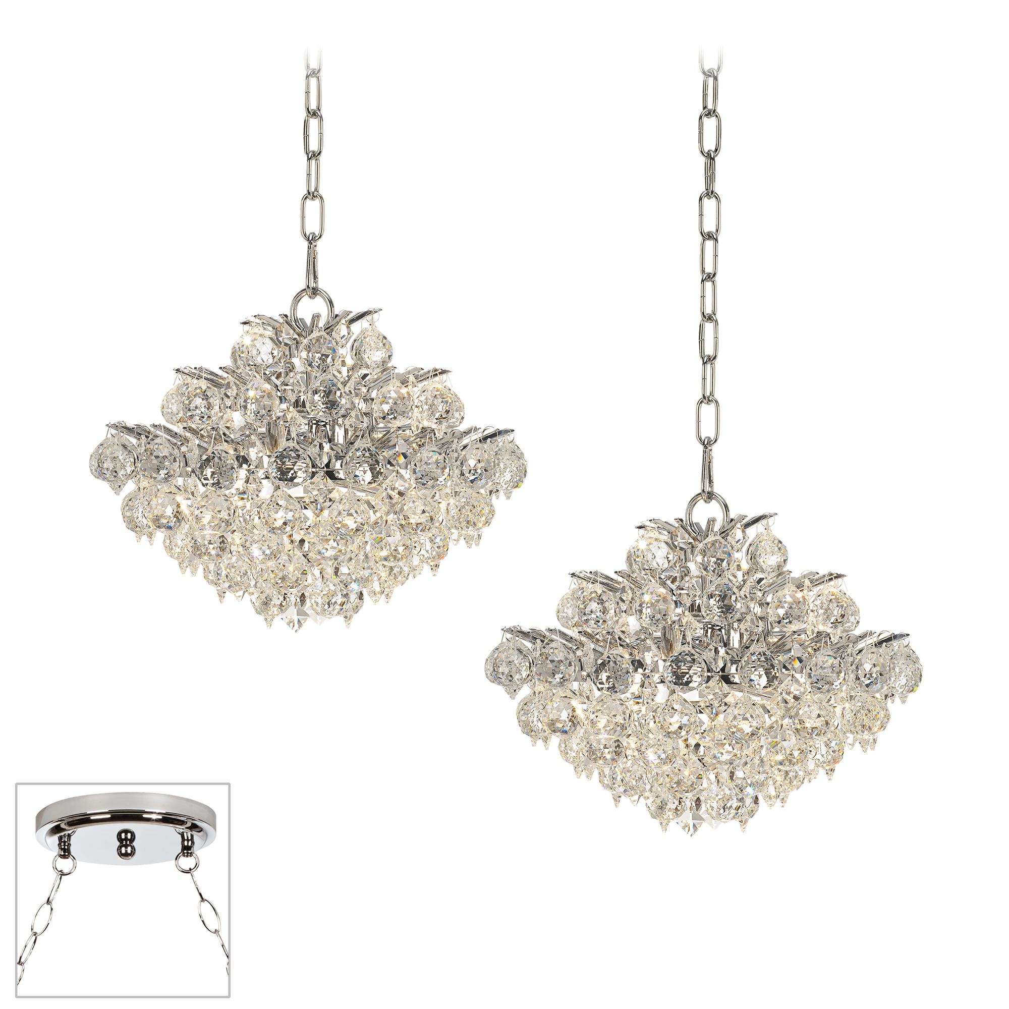 Chrome Crystal Brushed Steel Double Swag Chandelier