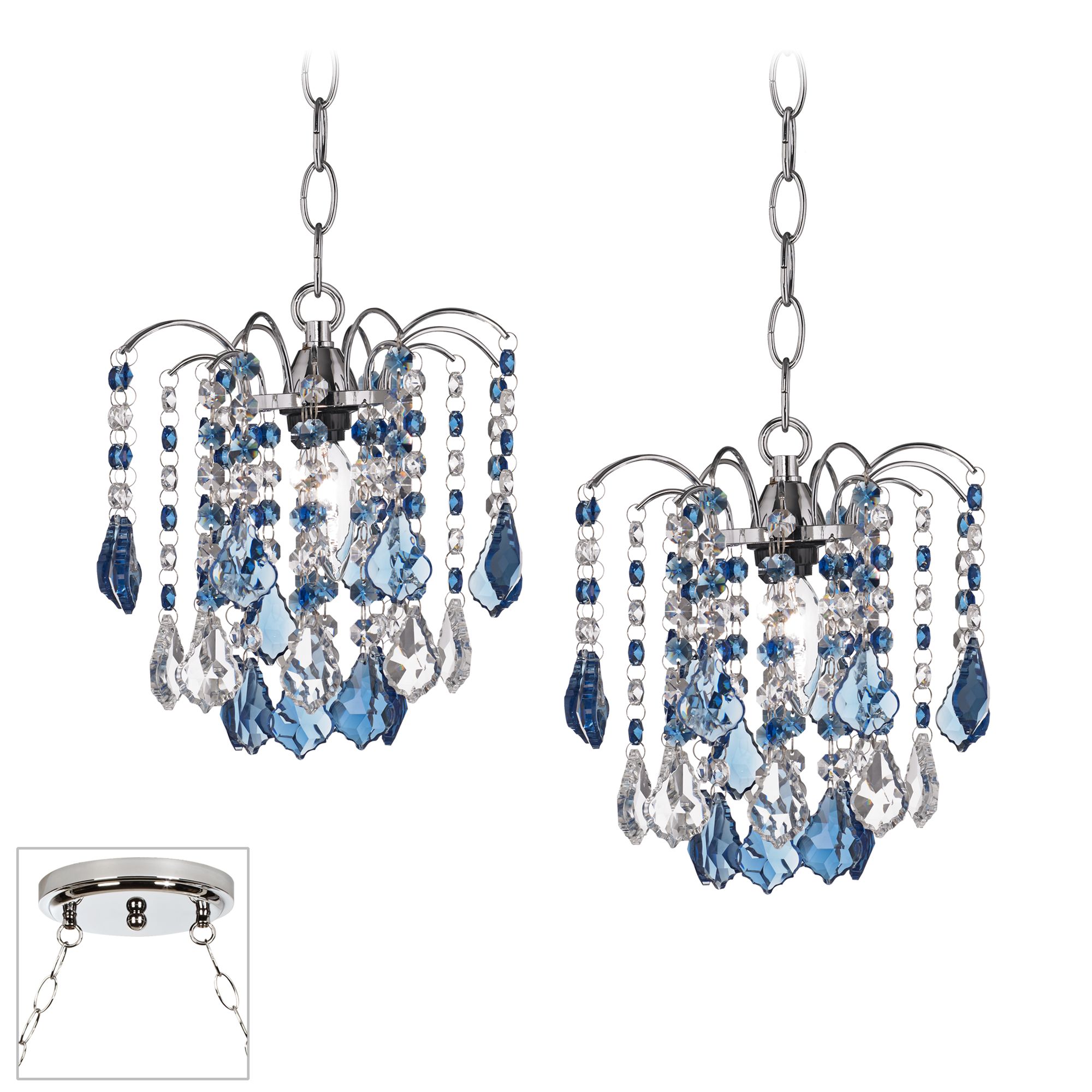 Nicolli Blue Crystal Chrome Double Swag Chandelier