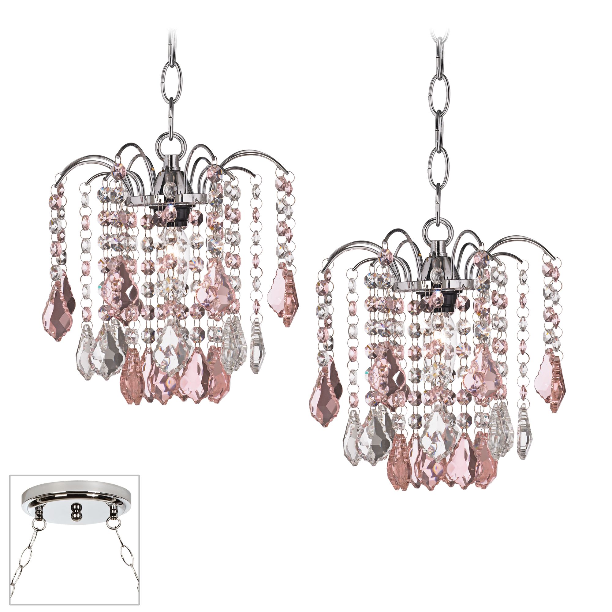 Nicolli Pink Crystal Chrome Double Swag Chandelier