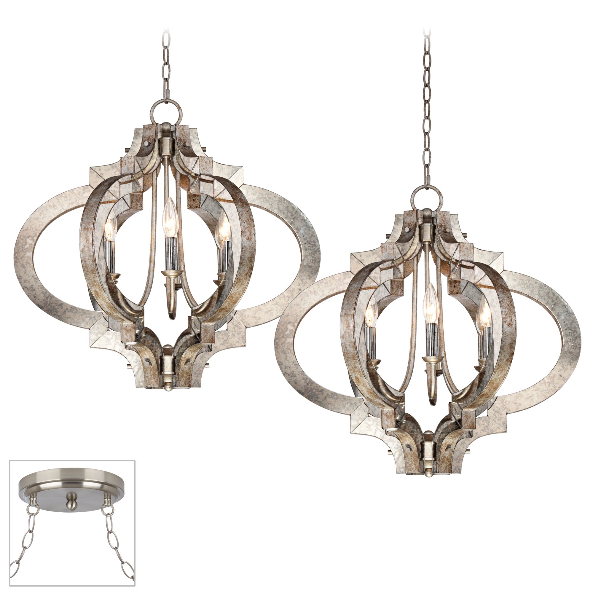 Ornament Brushed Steel Double Swag Chandelier