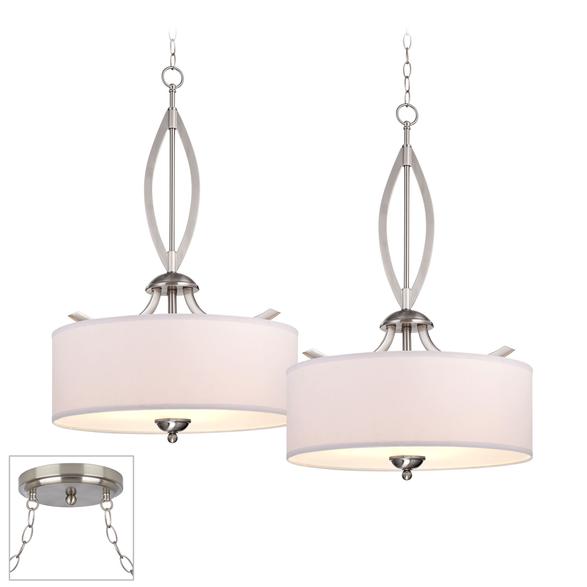 Linen Shade Brushed Steel Double Swag Chandelier