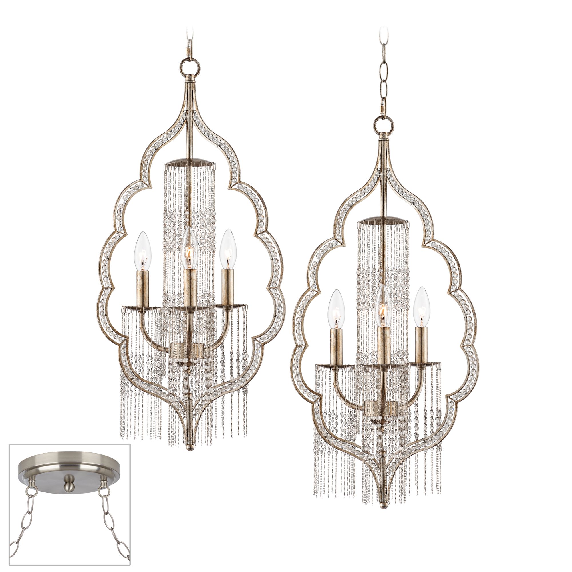 Scalloped Teardrop Brushed Steel Double Swag Chandelier