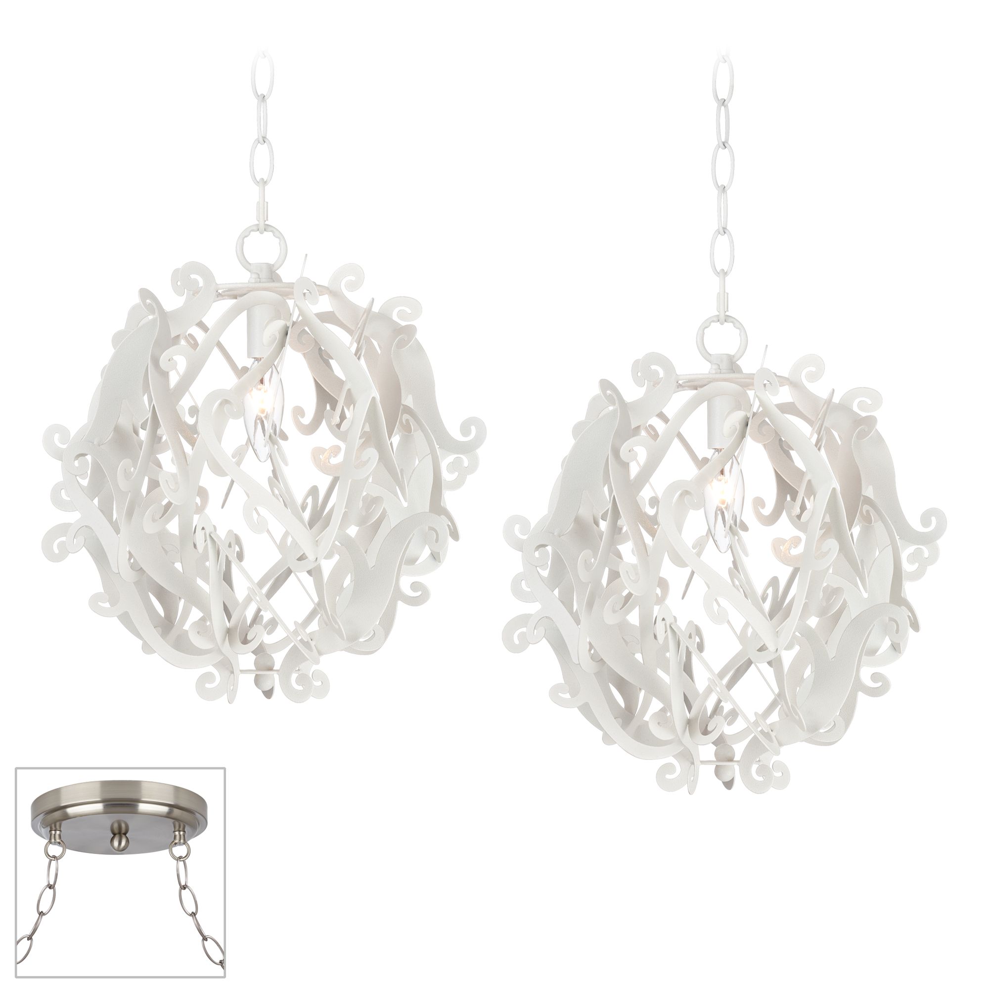 Gallery White Curl Brushed Steel Double Swag Chandelier