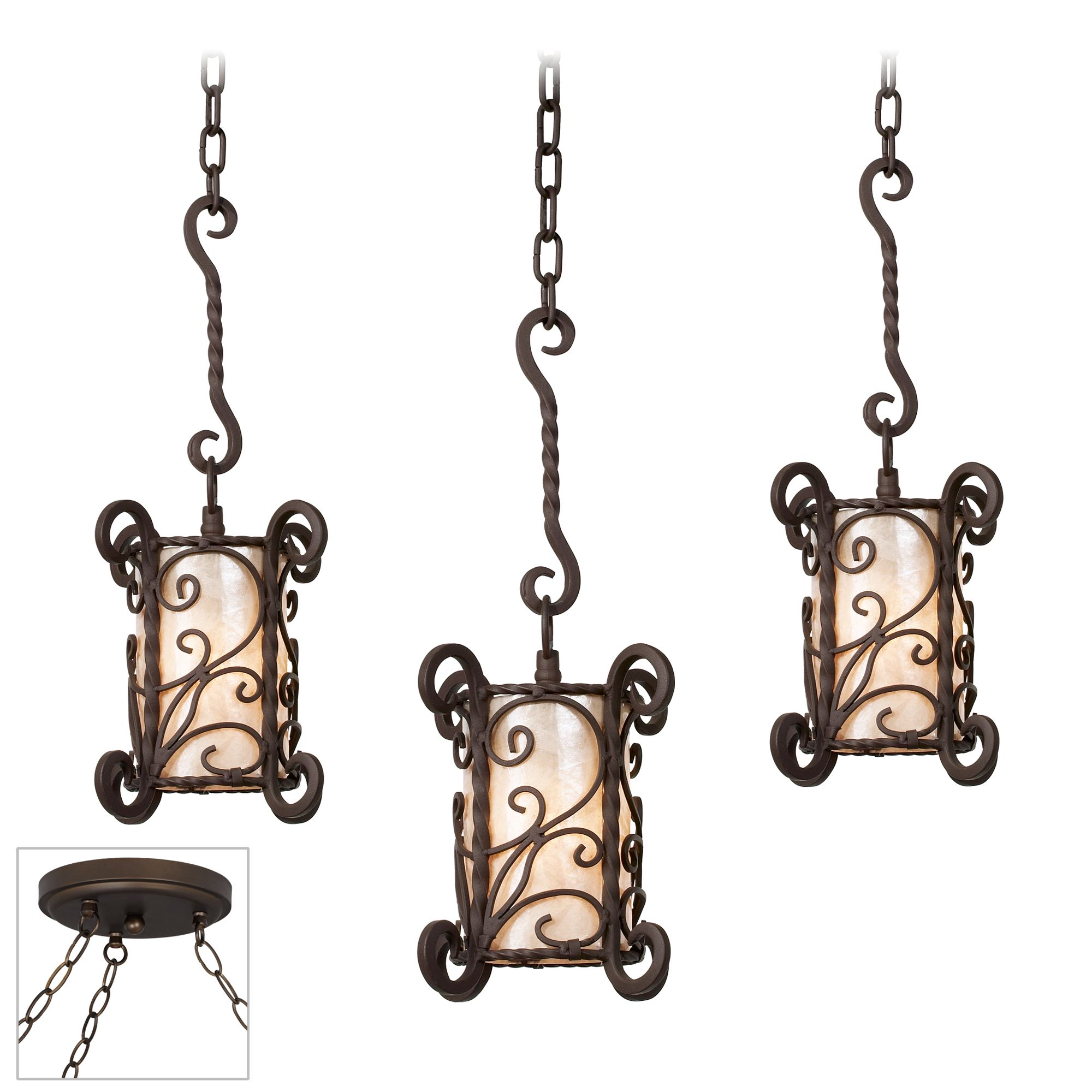 Natural Mica Bronze Triple Swag Chandelier