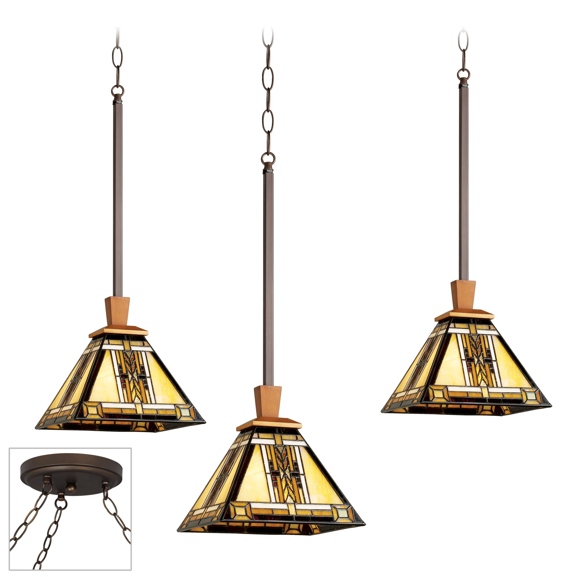 Walnut Mission Bronze Triple Swag Chandelier