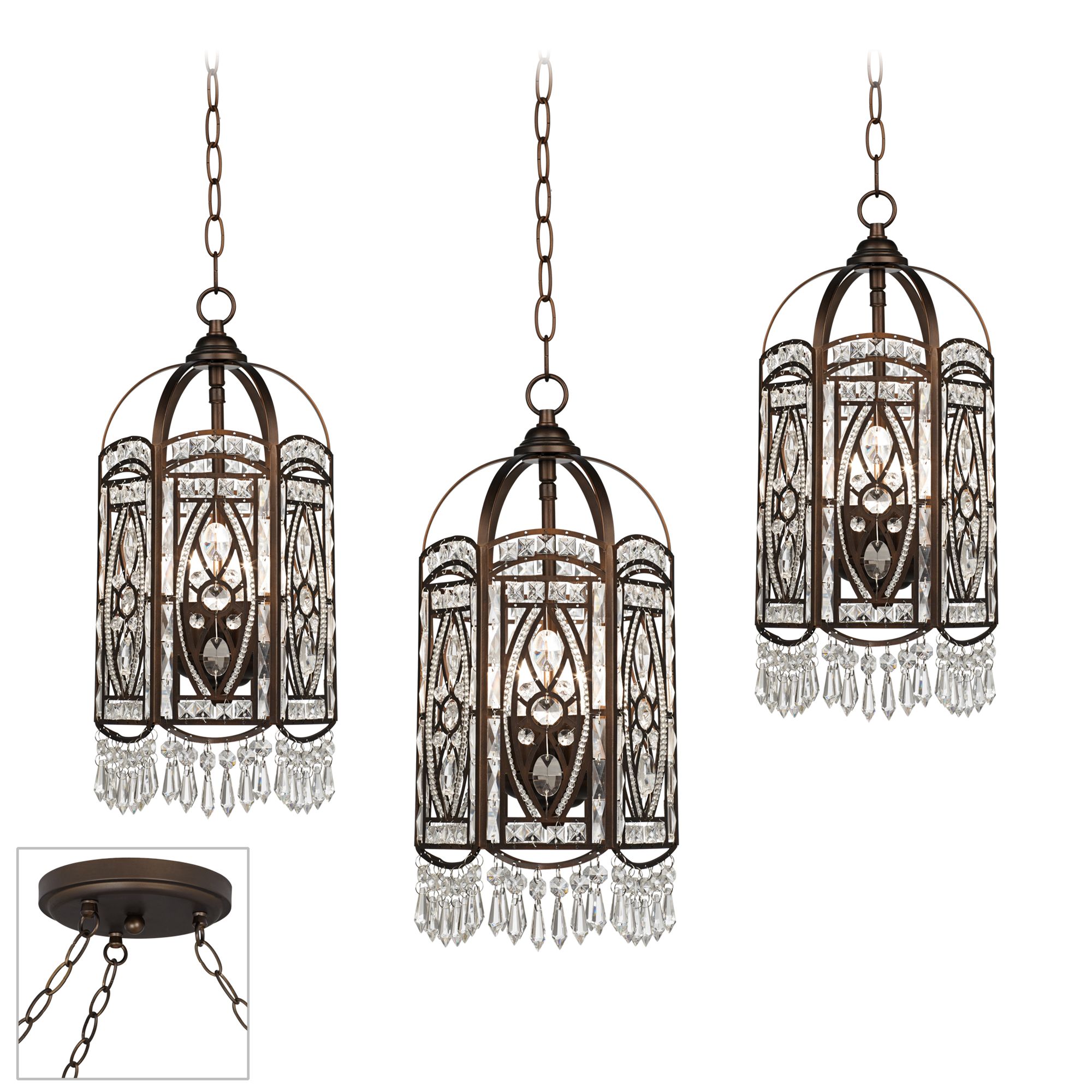 Antique Gold with Crystal Bronze Triple Swag Chandelier
