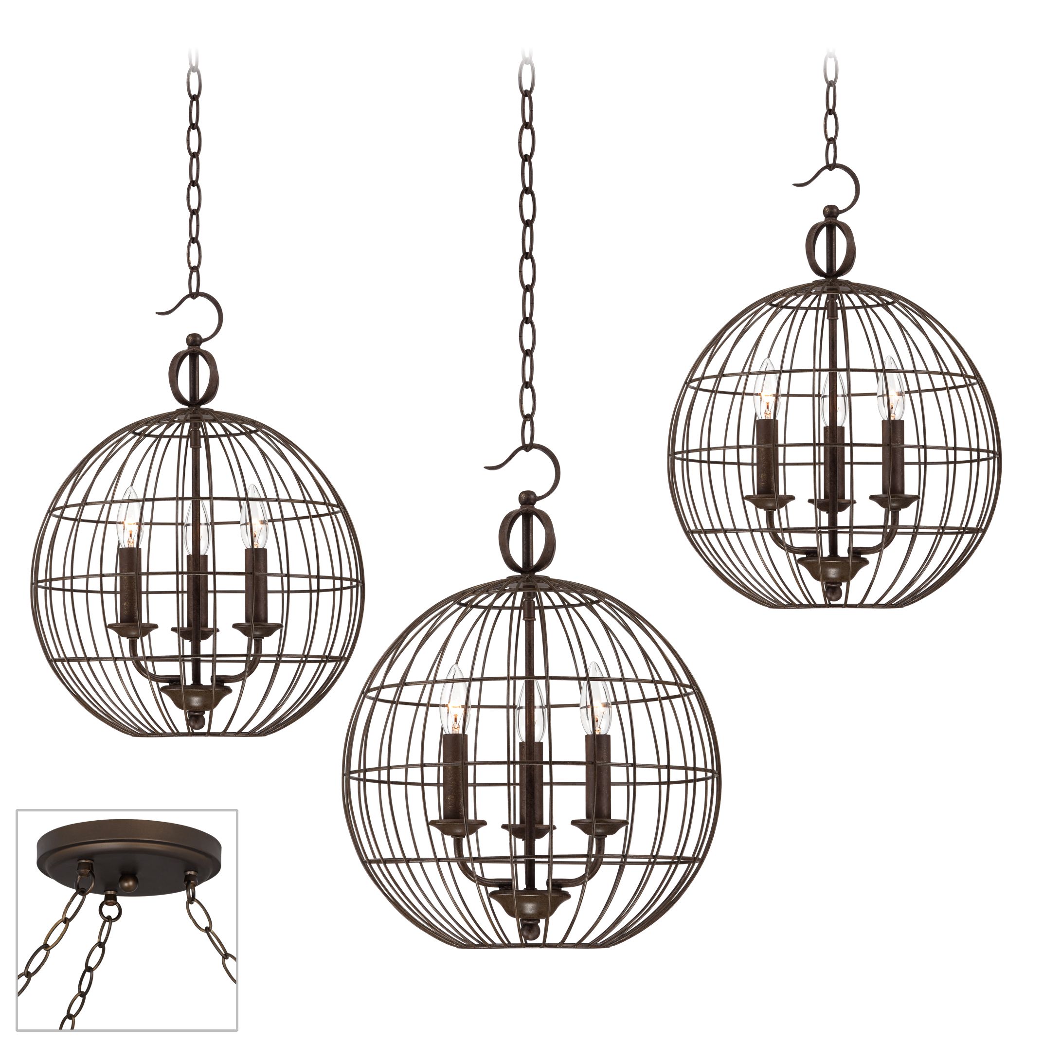 Industrial Candelabra Bronze Triple Swag Chandelier
