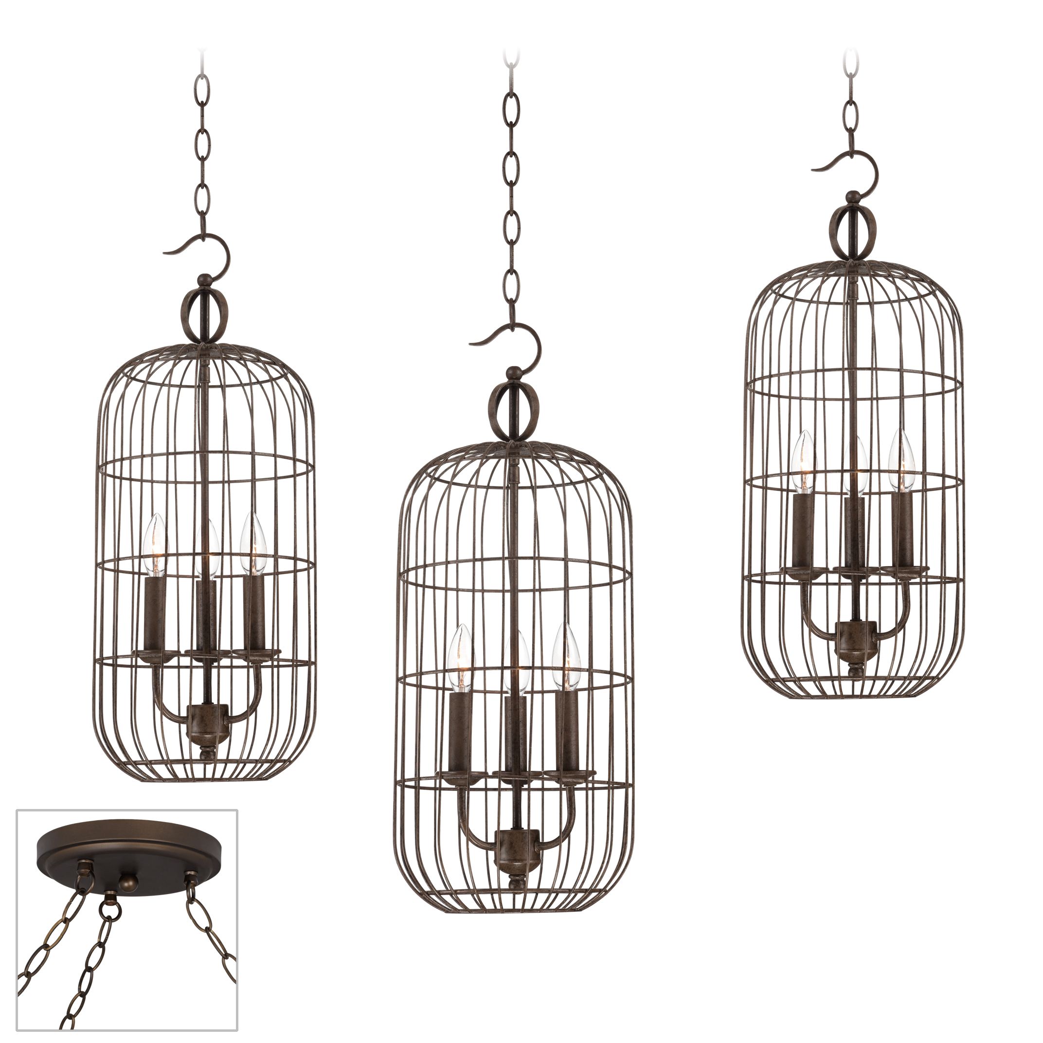 Industrial Candelabra Cage Bronze Triple Swag Chandelier
