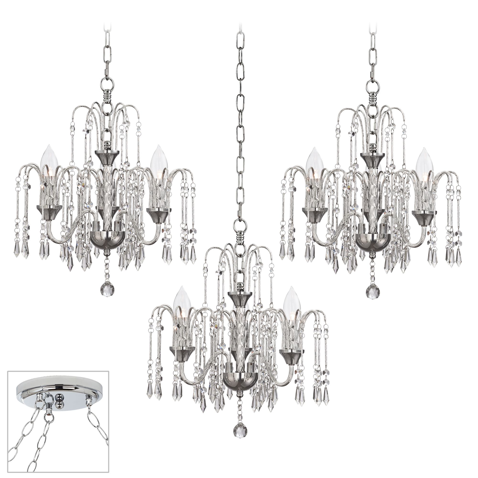 Crystal Rain Chrome Triple Swag Chandelier