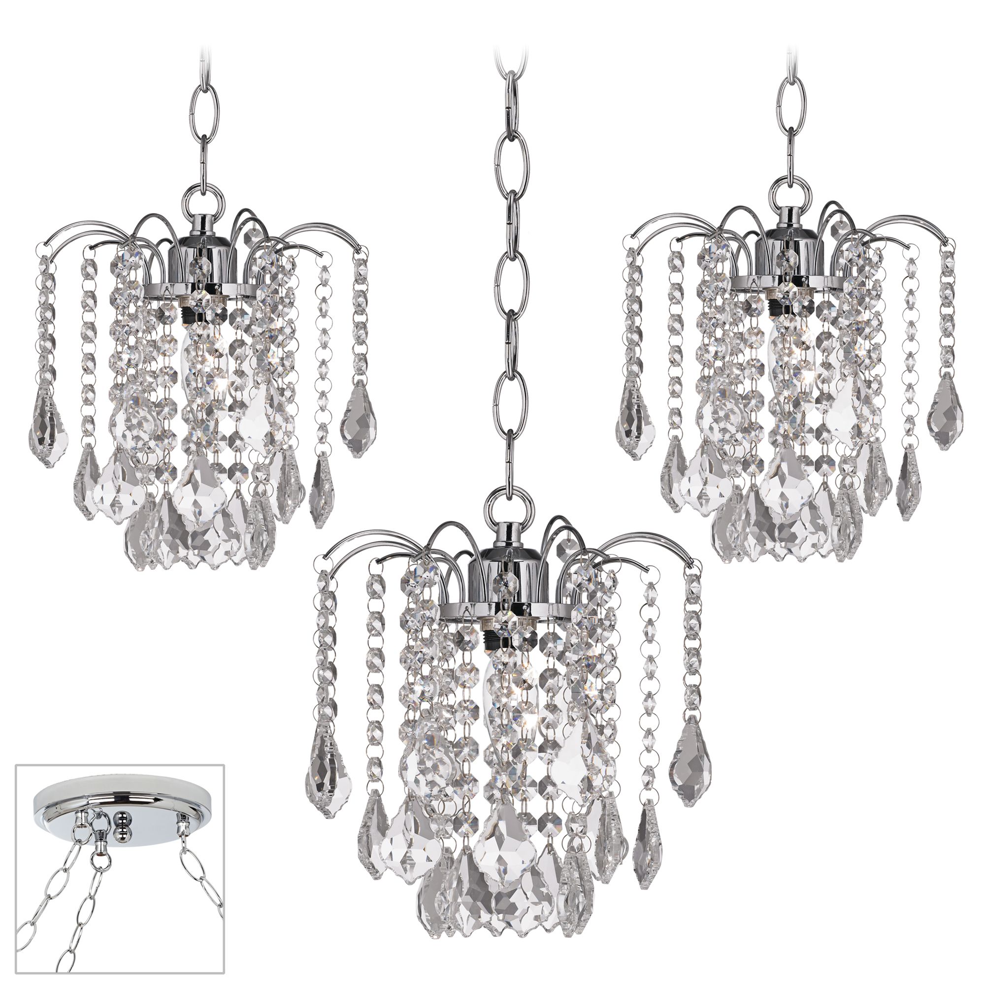 Nicolli Clear Crystal Chrome Triple Swag Chandelier