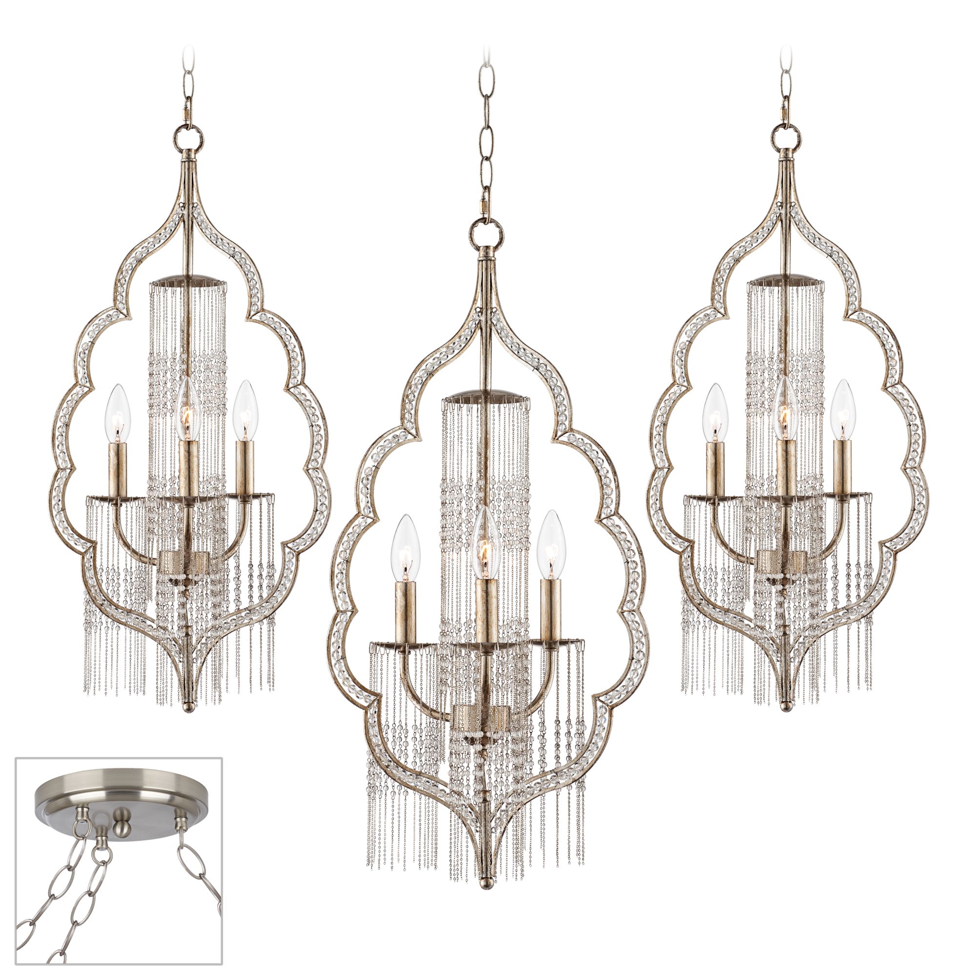 Scalloped Teardrop Brushed Steel Triple Swag Chandelier