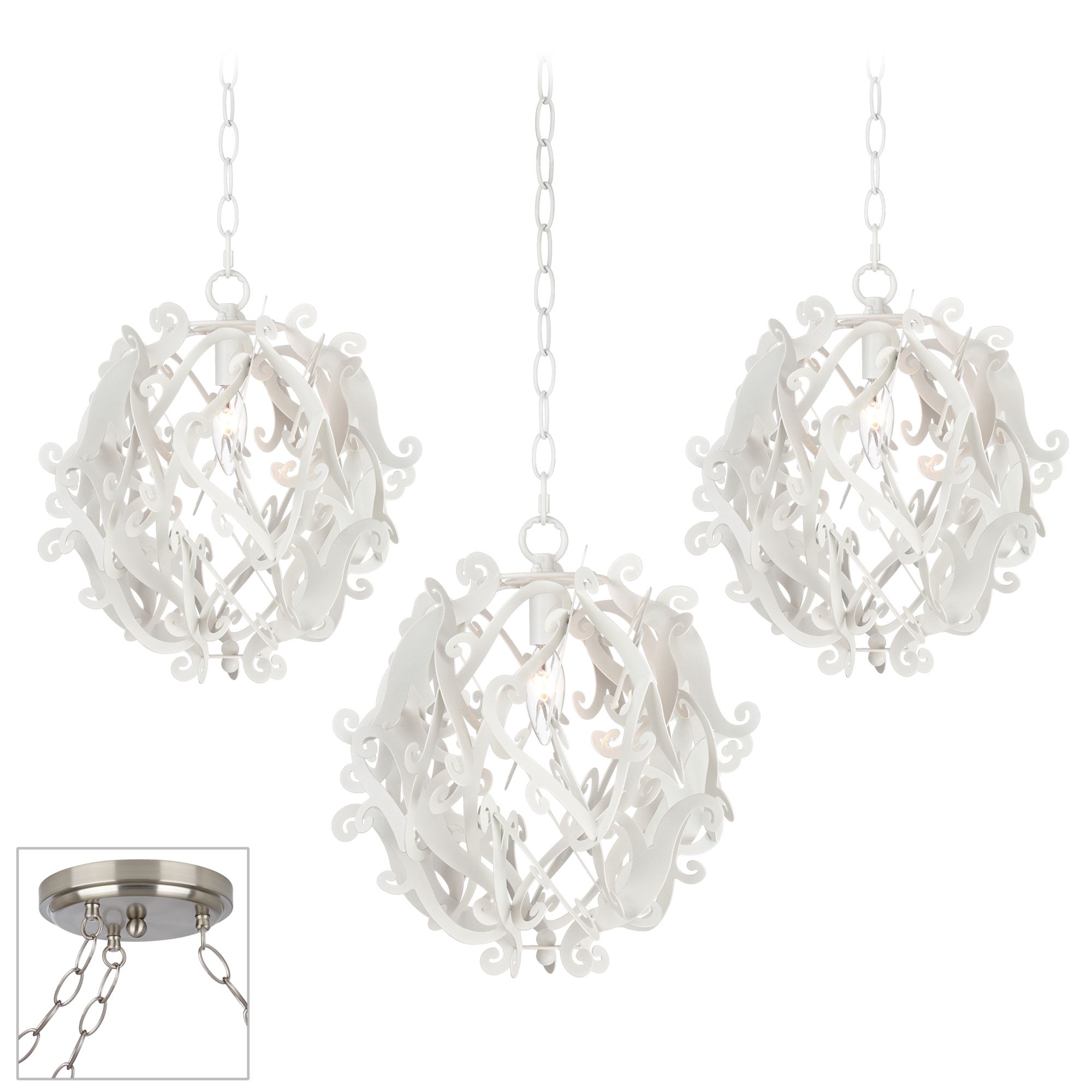 Gallery White Curl Brushed Steel Triple Swag Chandelier