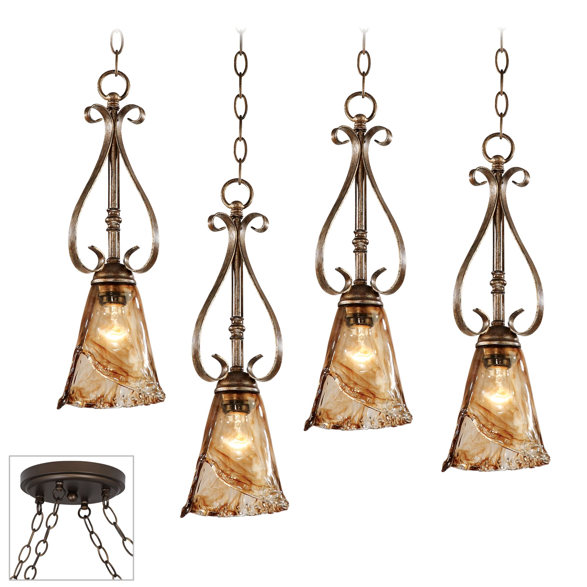 Amber Scroll Bronze 4 Swag Chandelier