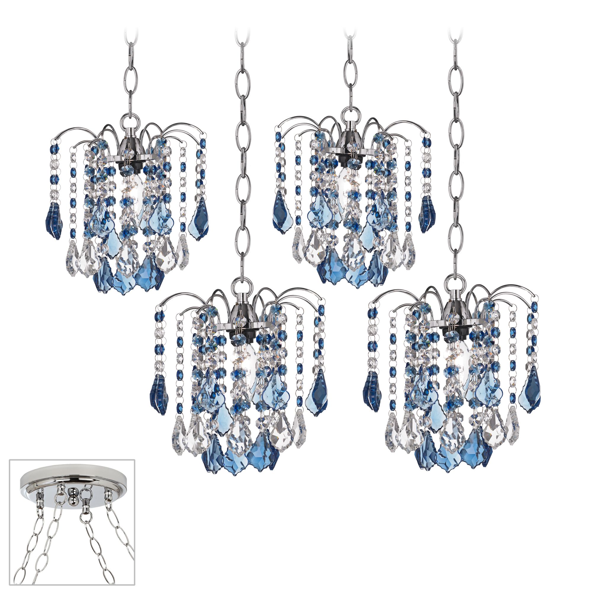 Nicolli Blue Crystal Chrome 4 Swag Chandelier