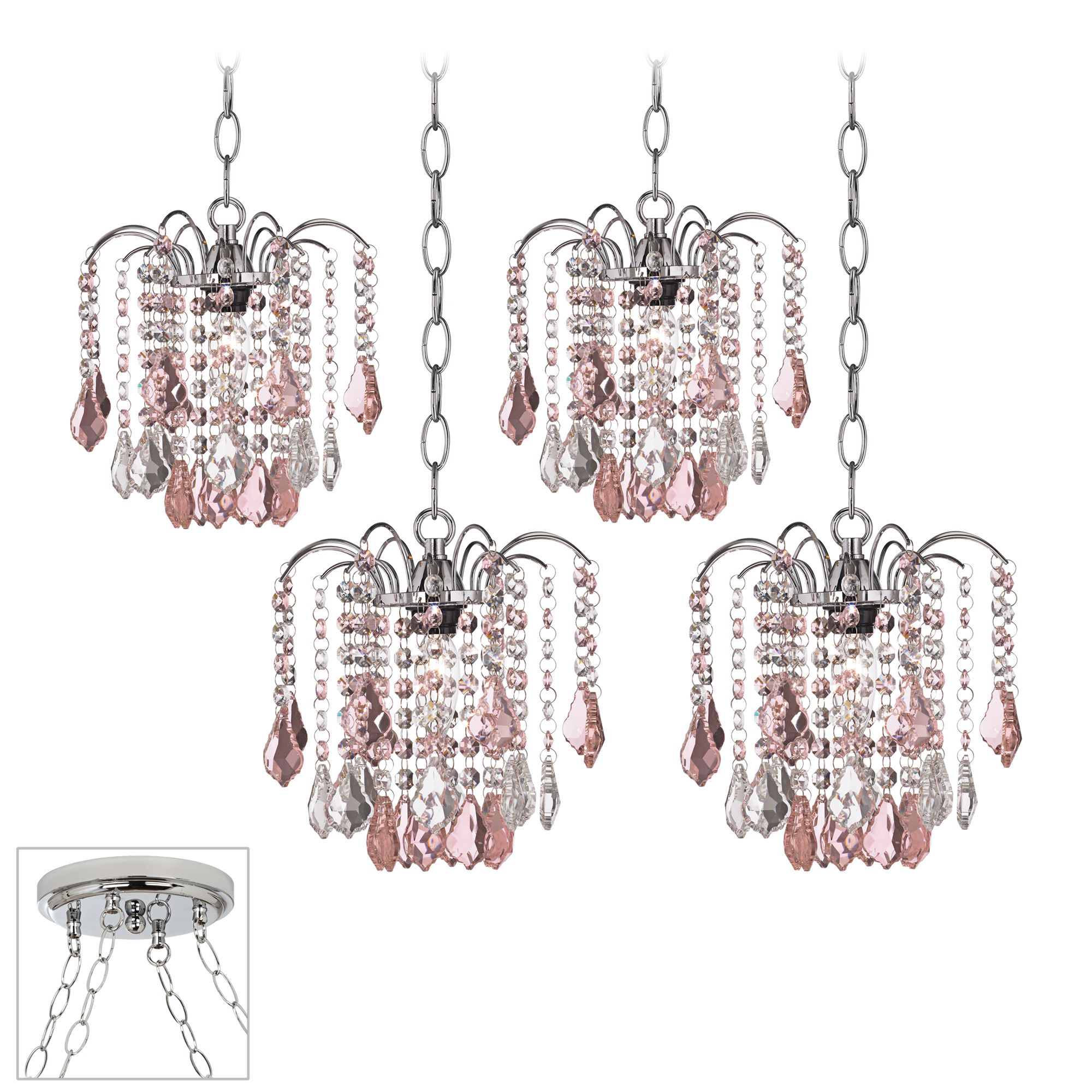 Nicolli Pink Crystal Chrome 4 Swag Chandelier