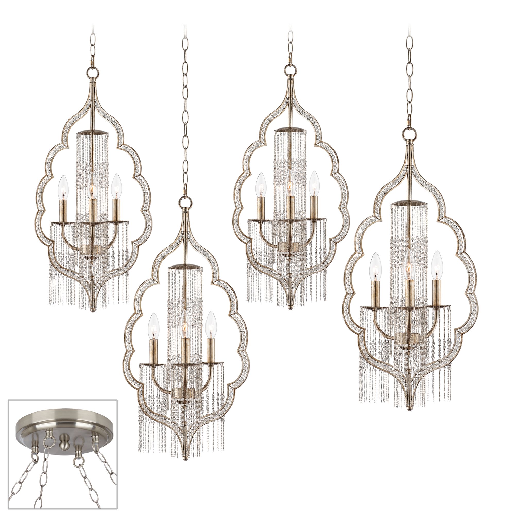 Scalloped Teardrop Brushed Steel 4 Swag Chandelier