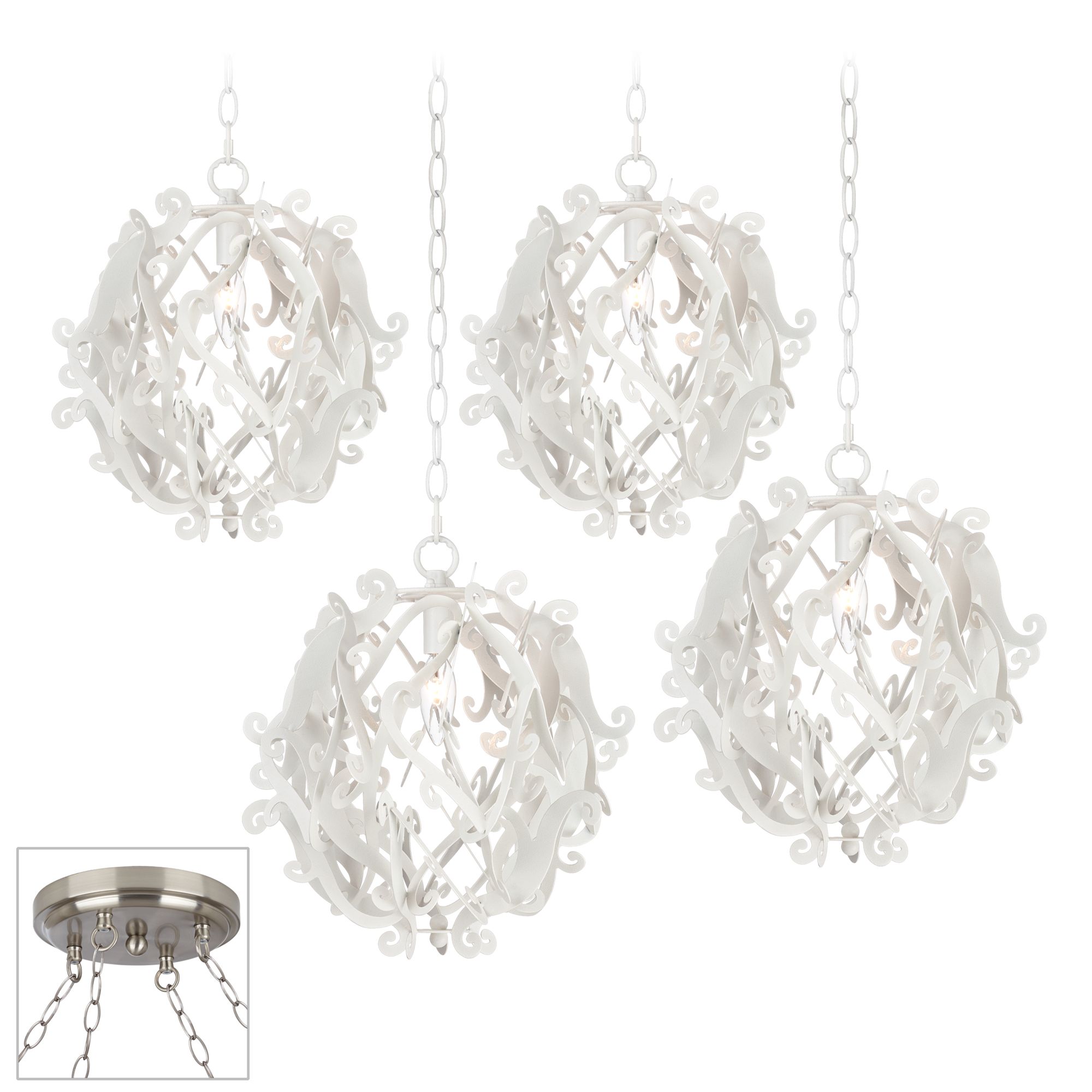 Gallery White Curl Brushed Steel 4 Swag Chandelier