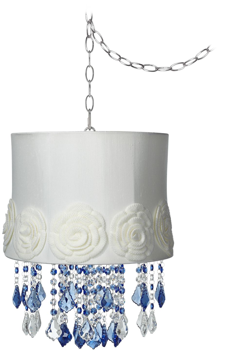 Nicolli Blue 14" Wide Cream Crochet Flower Mini Chandelier