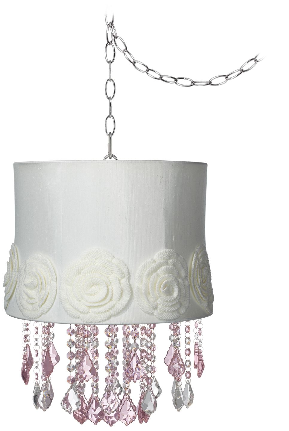 Nicolli Pink 14" Wide Cream Crochet Flower Mini Chandelier