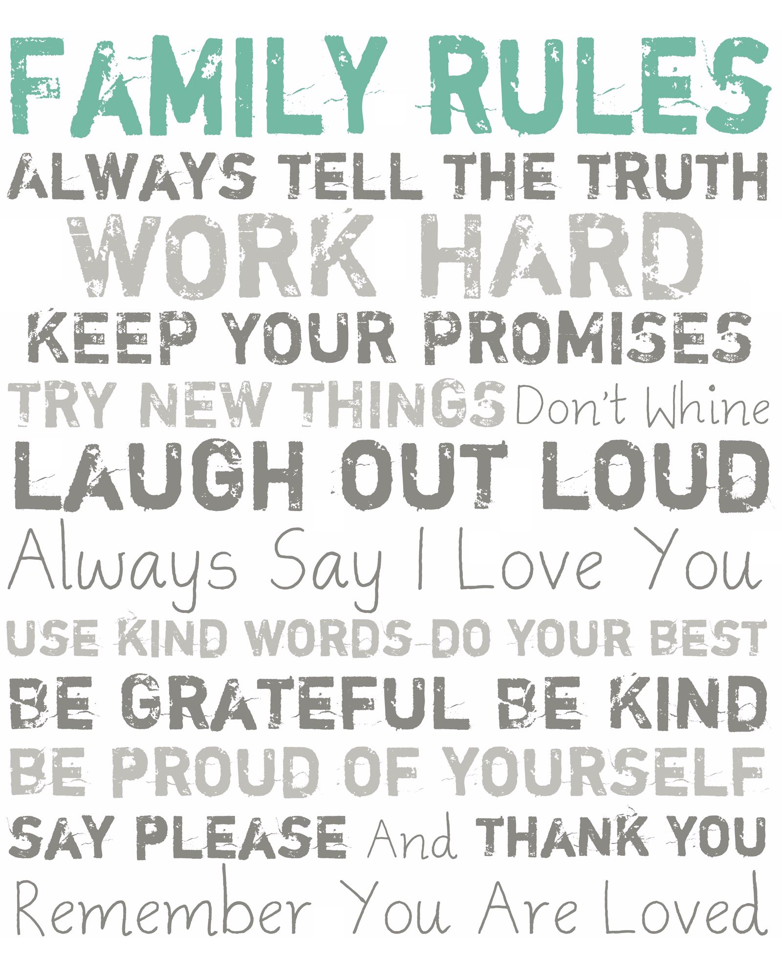 Family Rules Blue 20" High Motivational Wall Art