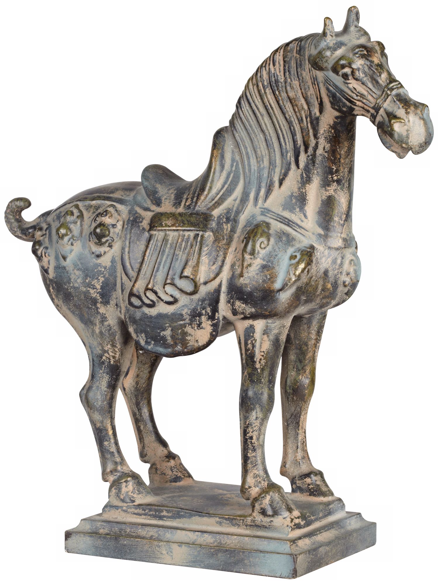 Aged Verde Traditional Chinese Horse Sculpture