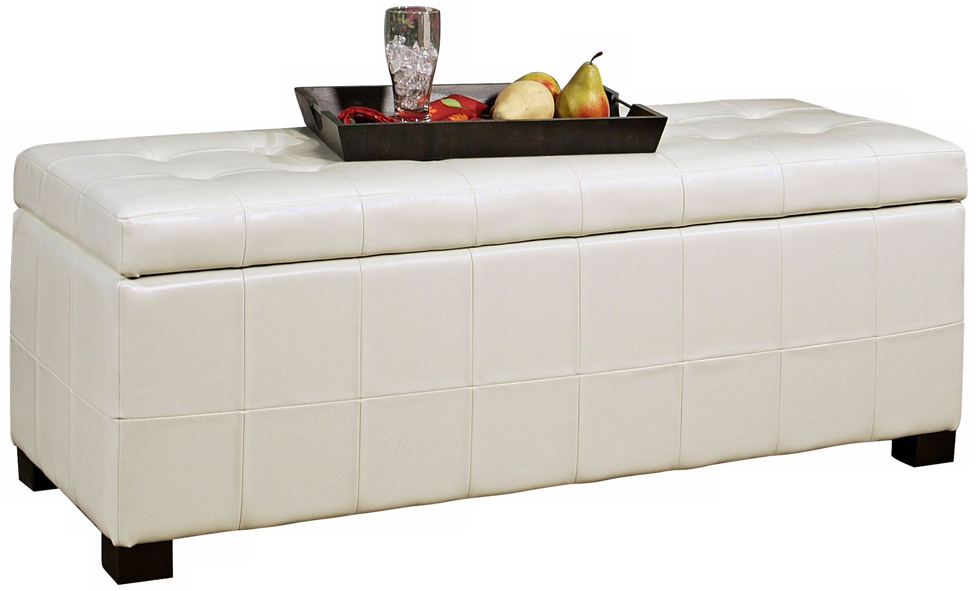 Laurel White Leatherette Tufted Storage Ottoman