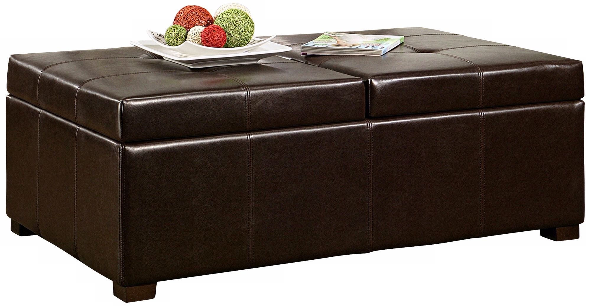 Frankfurt Leatherette Double Flip-Top Dark Brown Ottoman