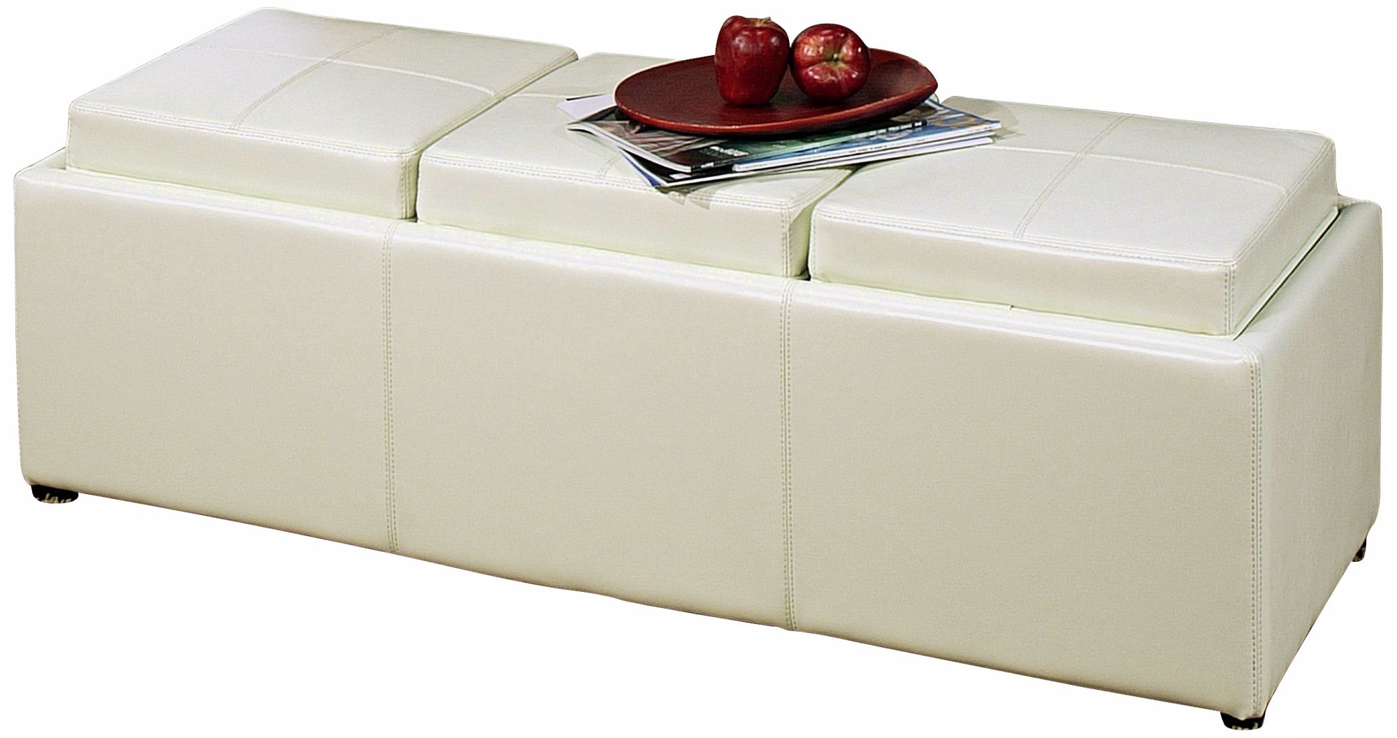 Manhattan Leatherette Three Trays Off-White Ottoman