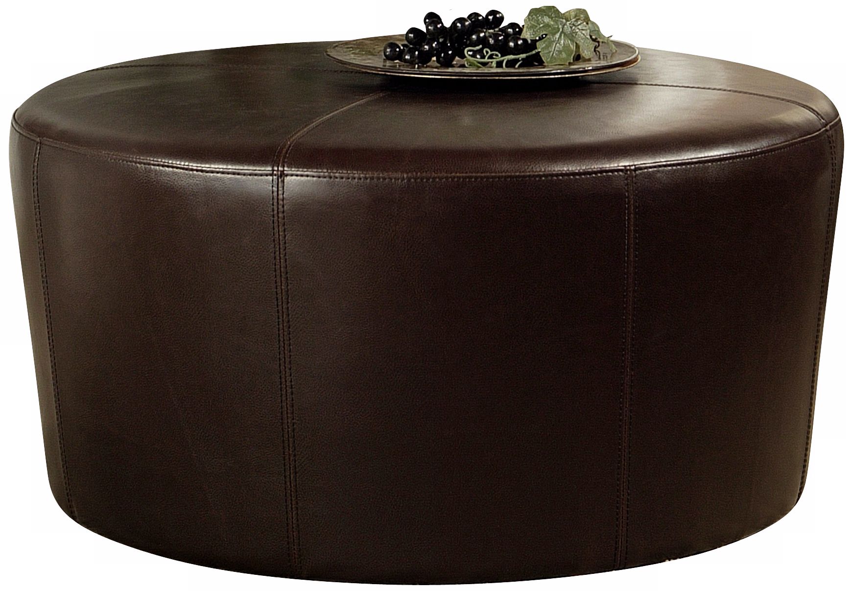 Brooklyn Leatherette Round Dark Brown Ottoman