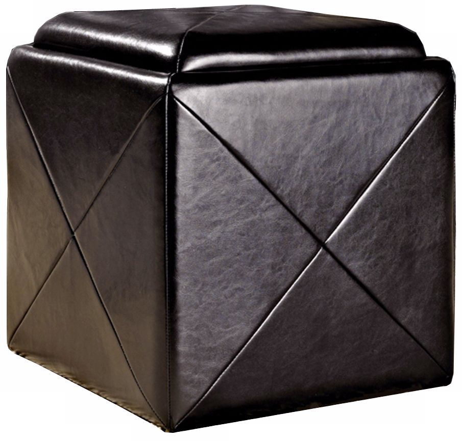 Cayman Leatherette Cube Storage Tray Espresso Ottoman