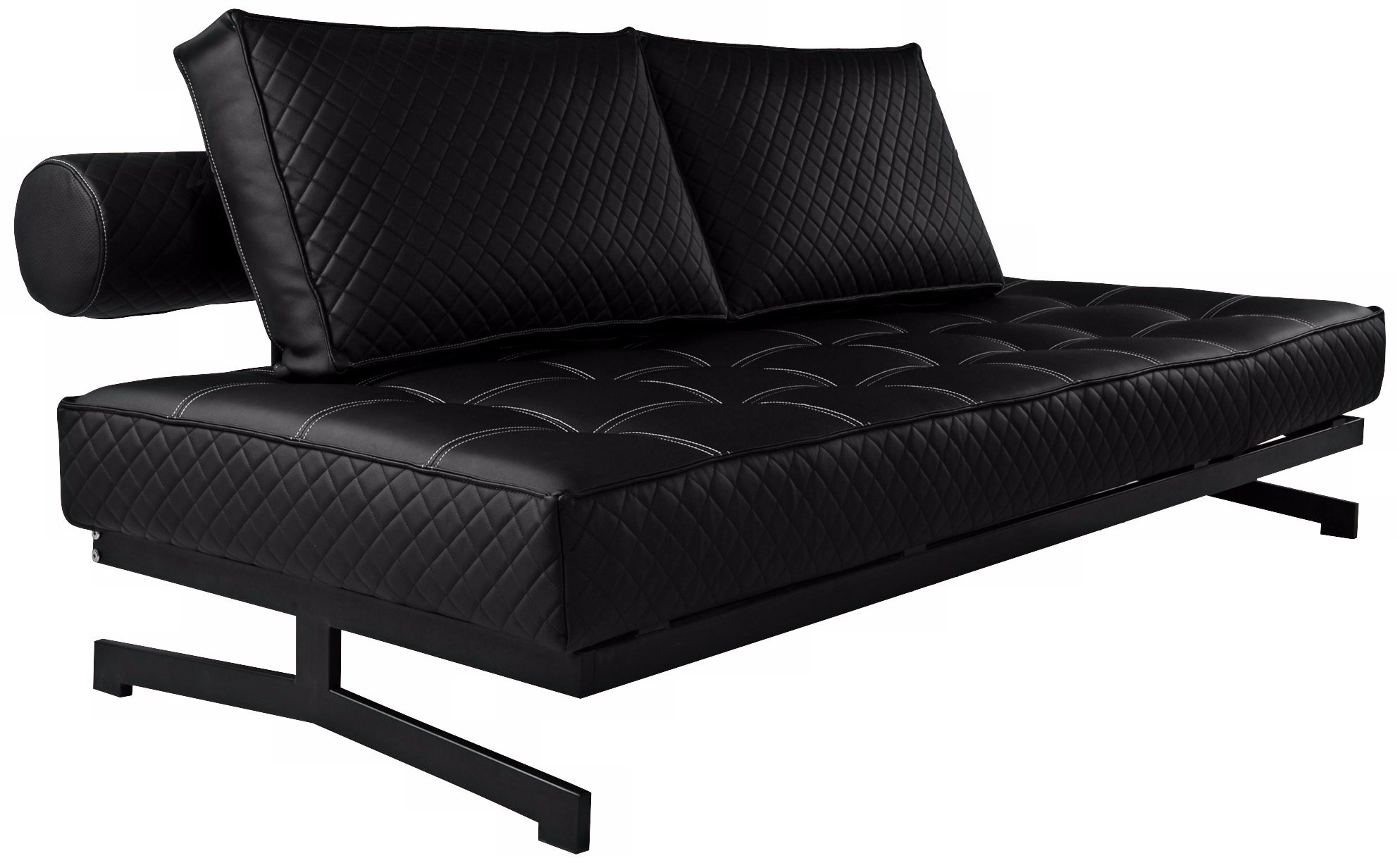 Geneva Faux Leather Convertible Euro Black Sofa Lounger