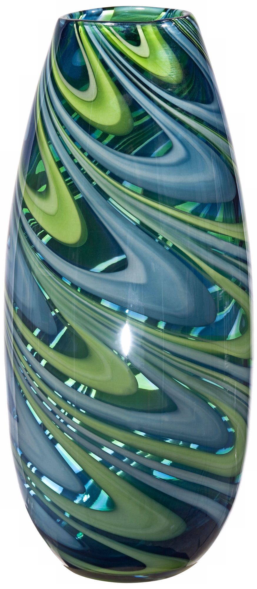 Swirl Narrow Blue Green Glass Vase