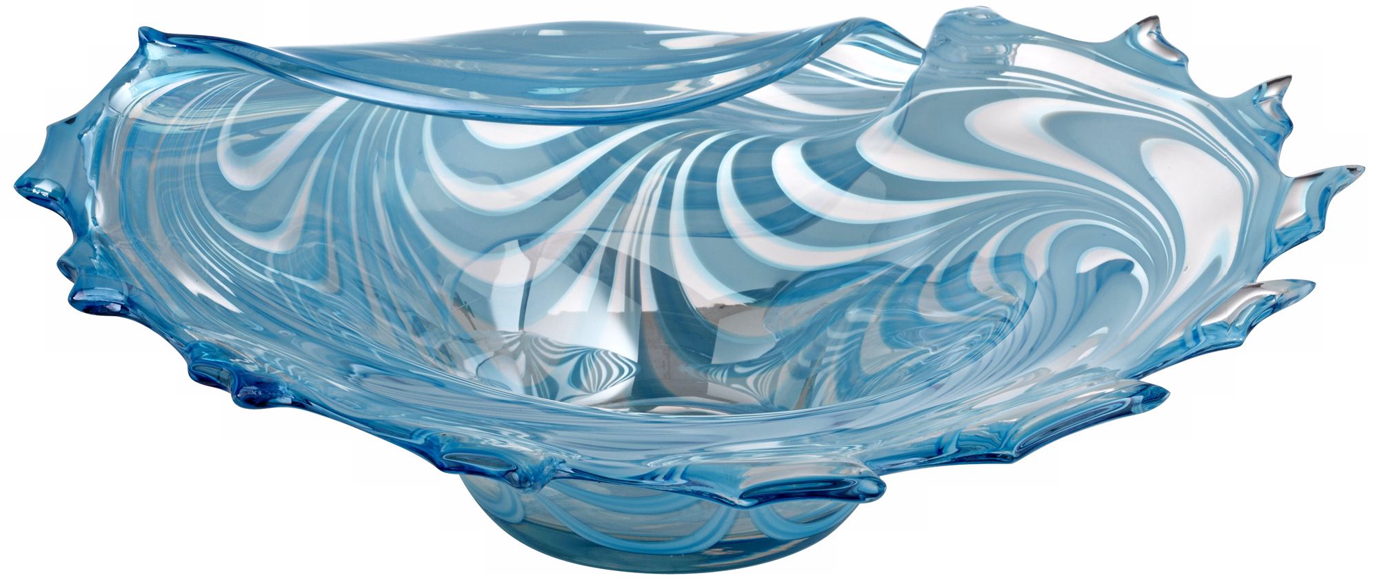 Light Blue Swirl Folded Edge Glass Bowl