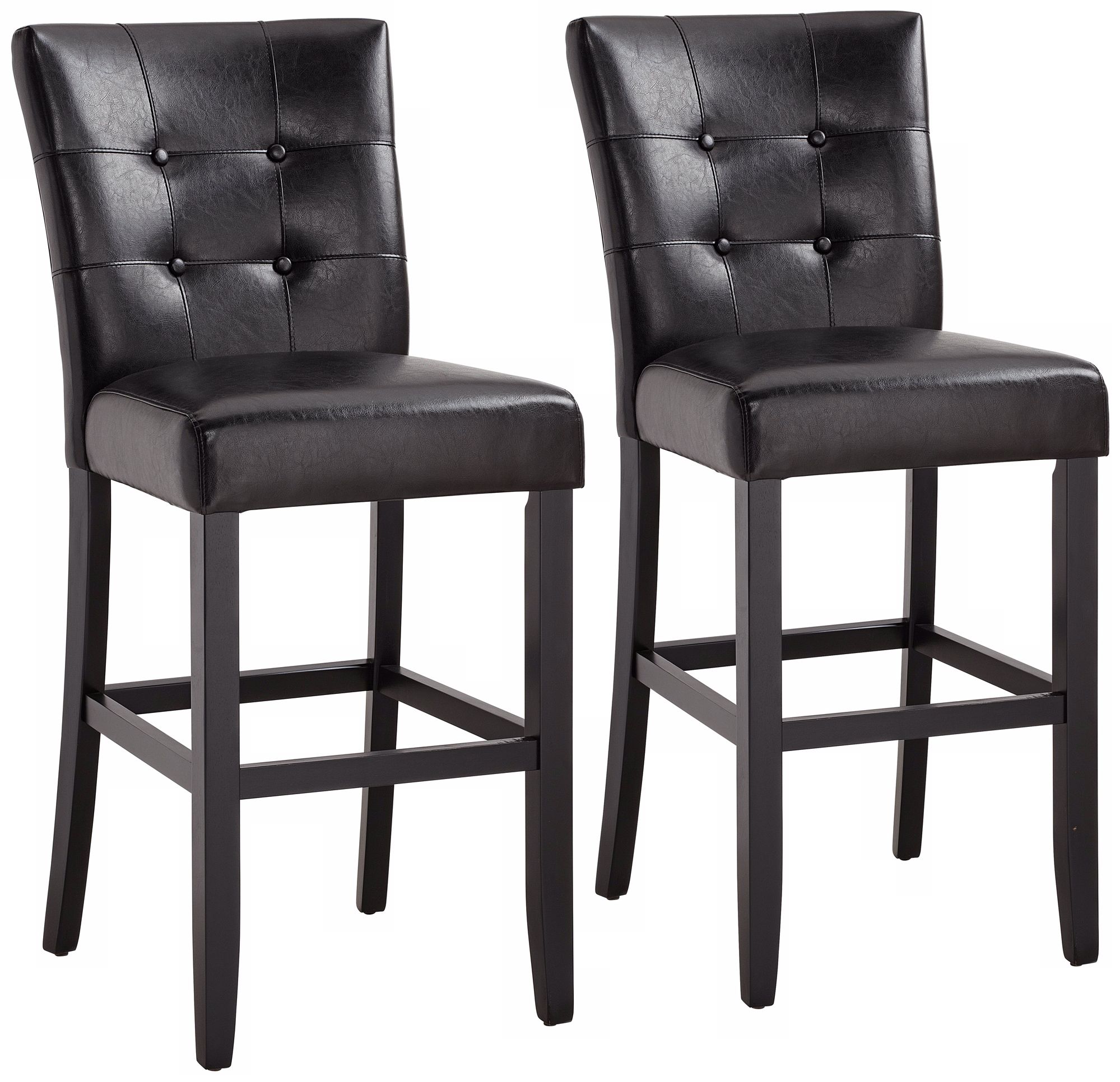 Amega Set of 2 Espresso Faux Black Leather Counter Stools