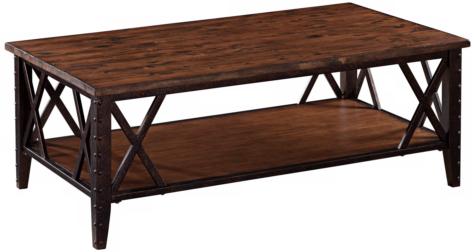 Fleming Metal and Rustic Pine Cocktail Table