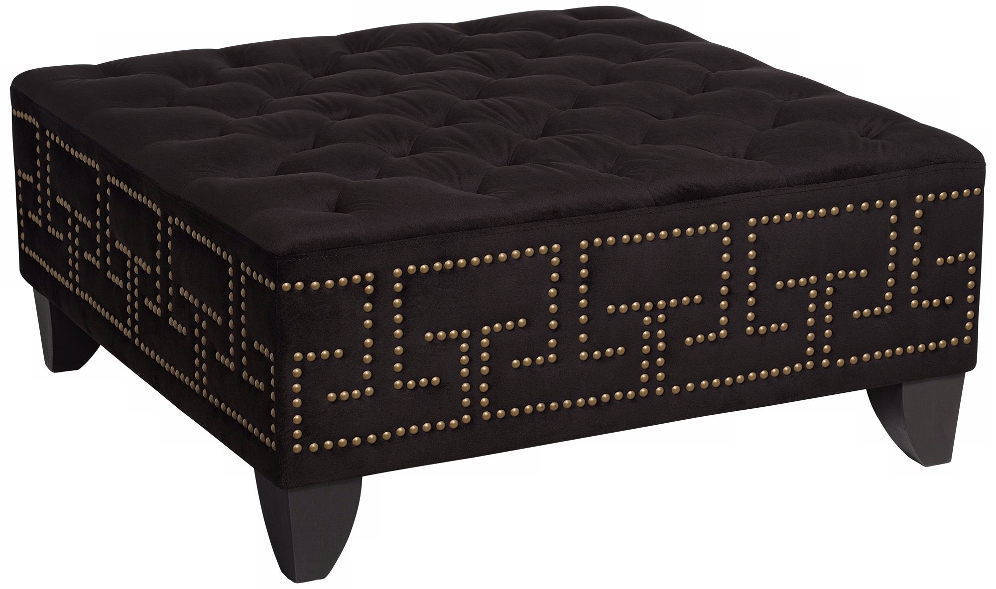 Donatella Nailhead Tufted Black Square Ottoman