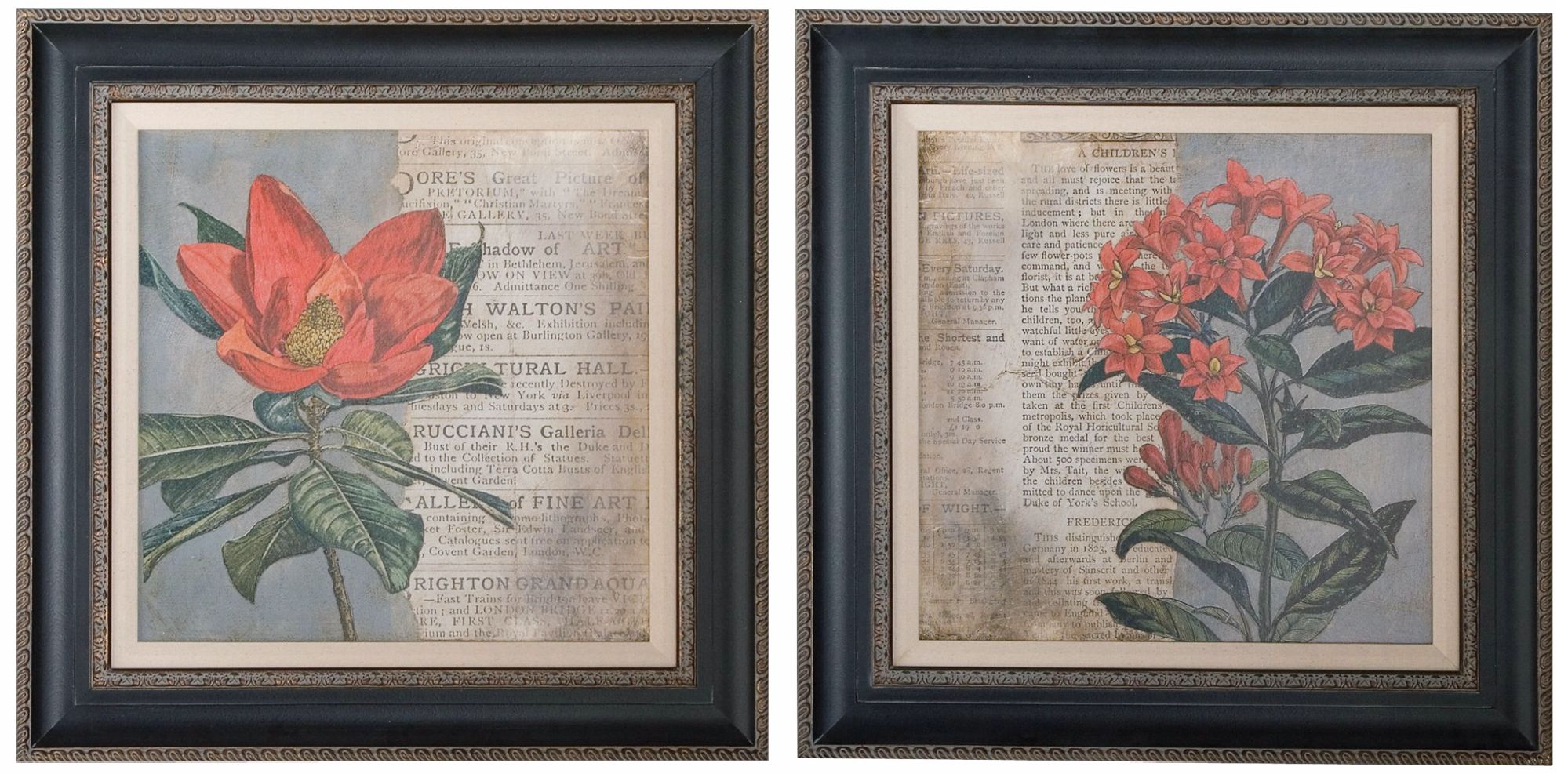 Uttermost Set of 2 Vintage Fleur 29" Square Wall Art Prints