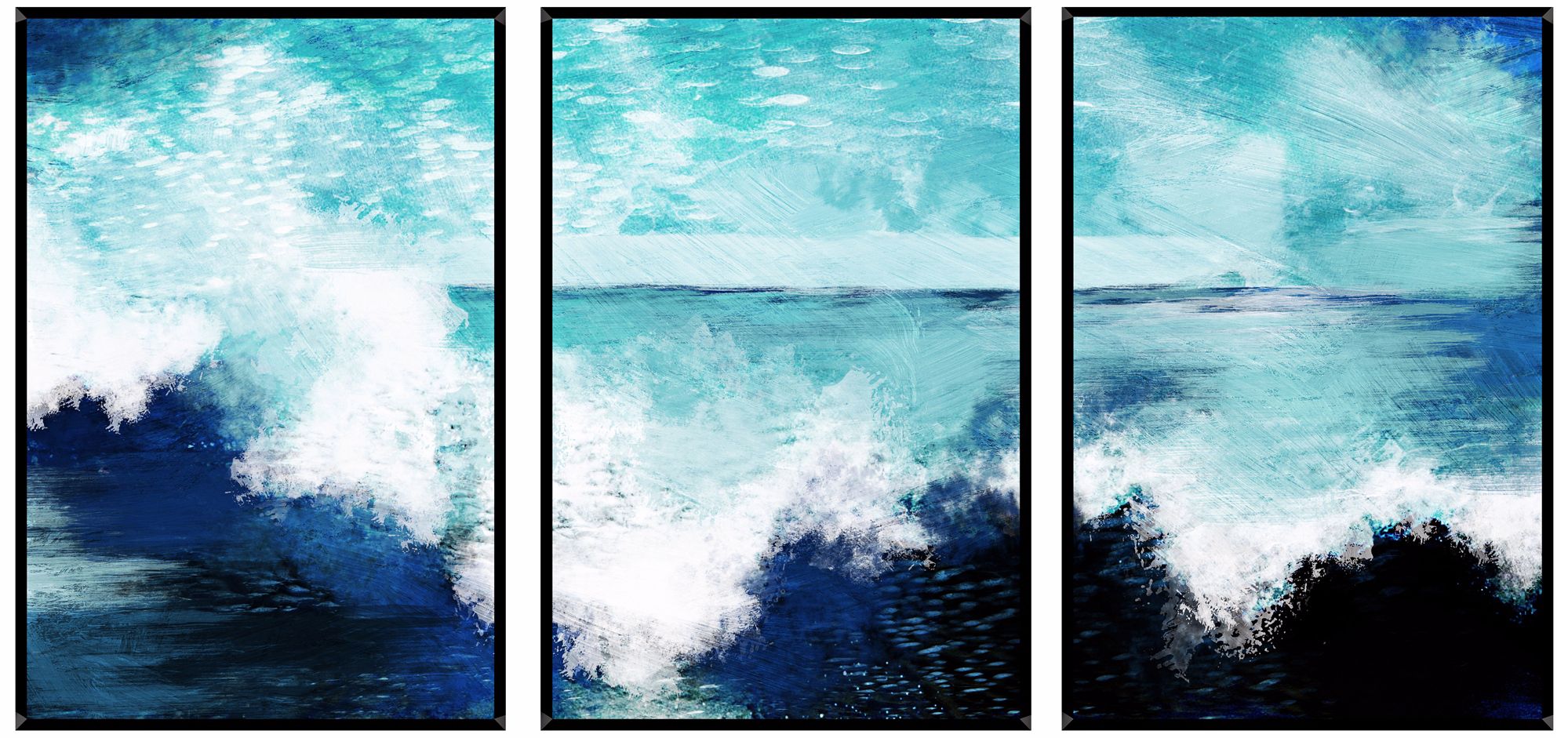Ocean Waves Triptych Set of 3 Canvas Wall Art