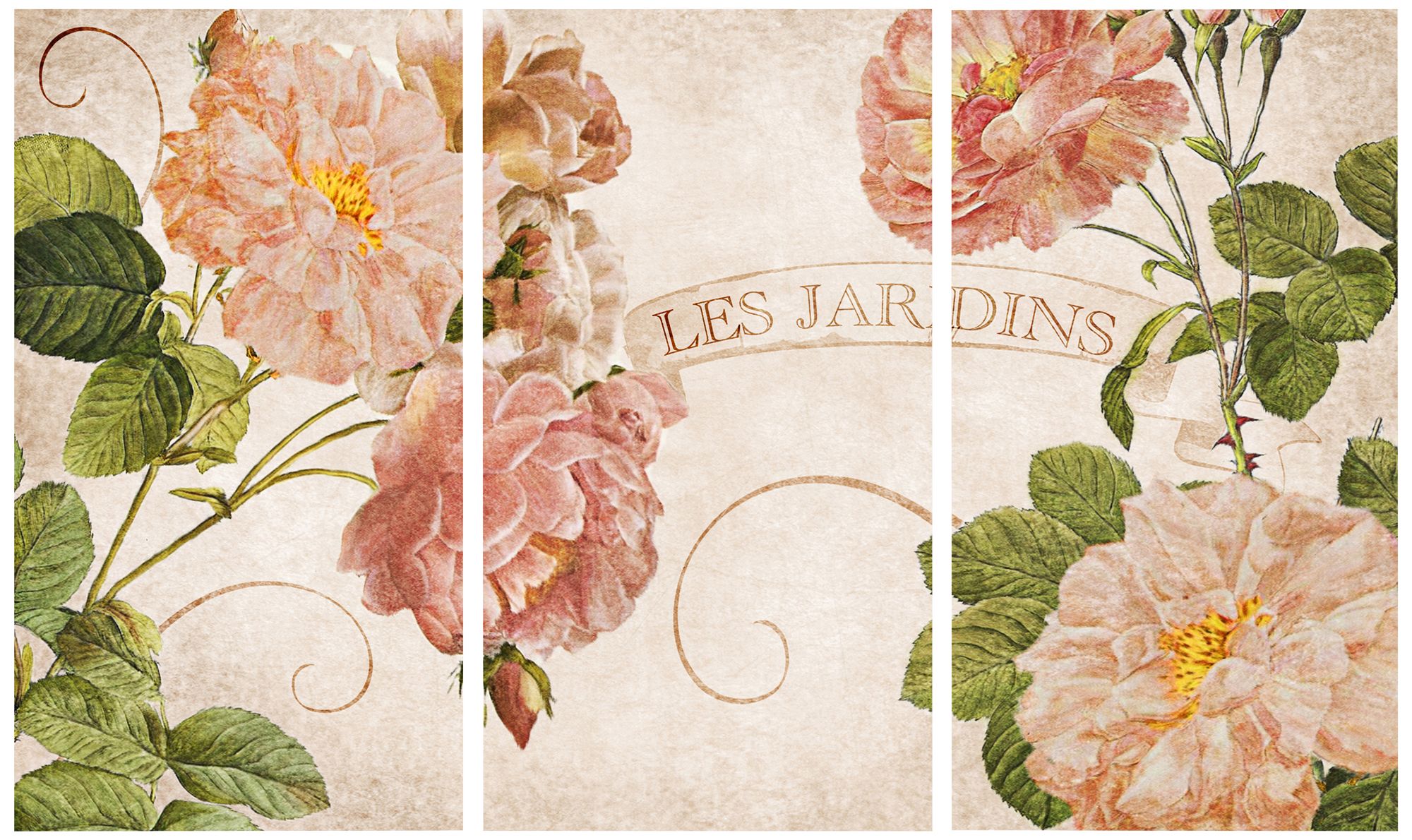 Les Jardins Triptych Set of 3 Canvas Wall Art