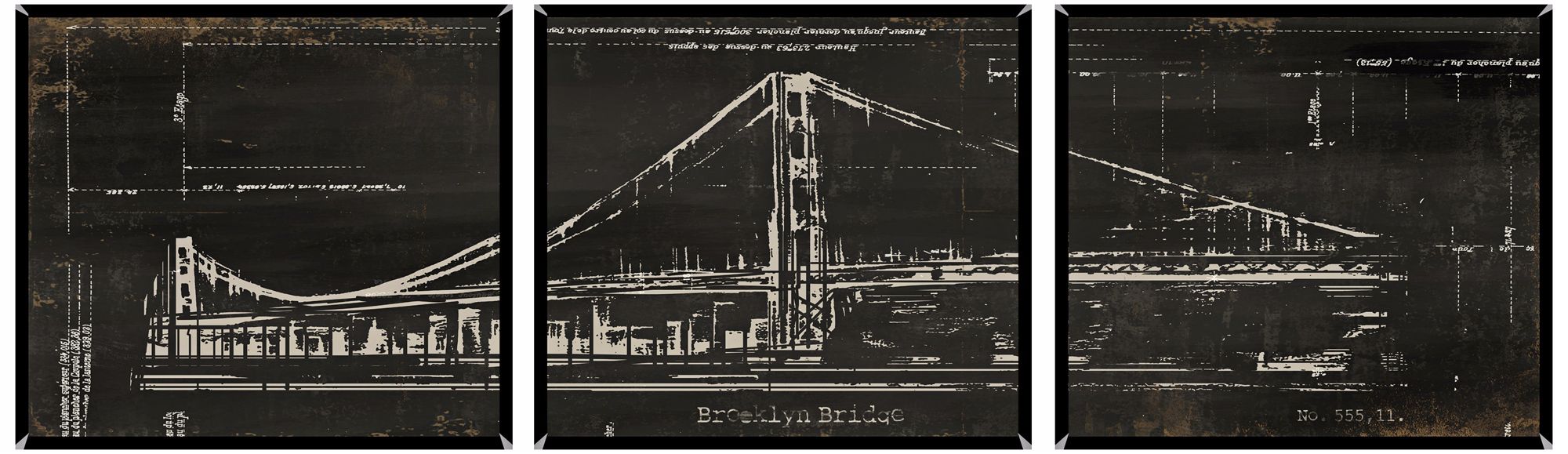 Brooklyn Bridge Triptych Set of 3 Canvas Wall Art Prints