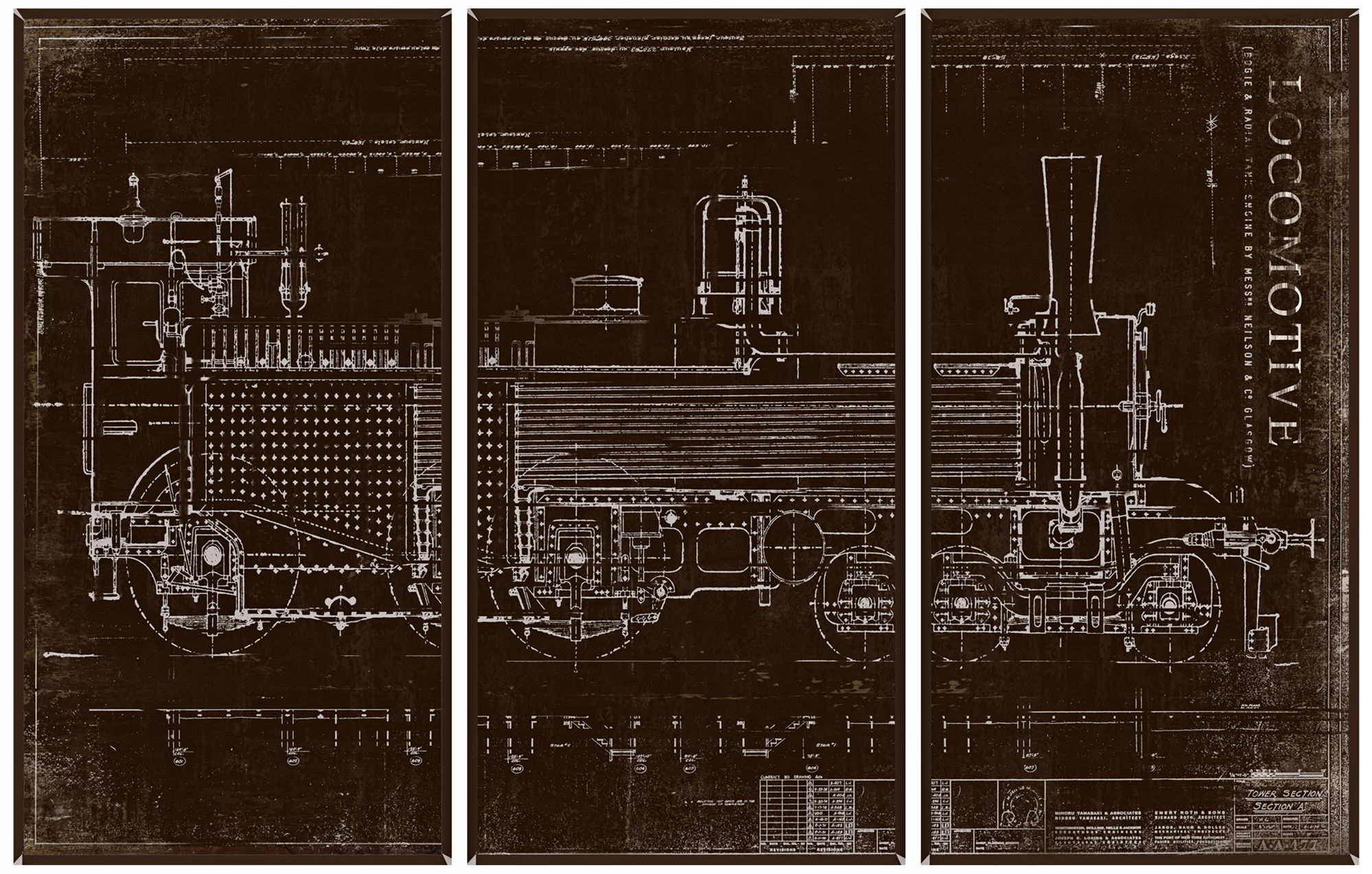 Locomotive Triptych Set of 3 Railroad Wall Art Prints