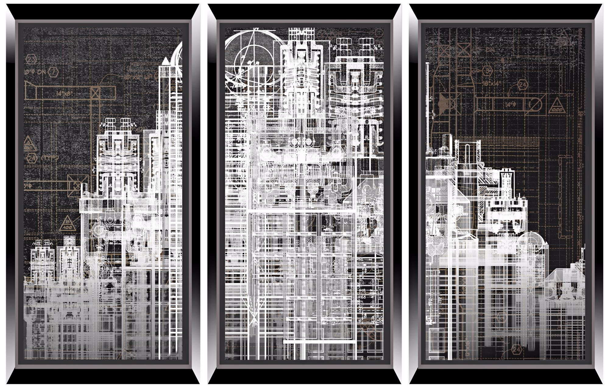 Urban City Triptych Set of 3 Architectural Wall Art Prints